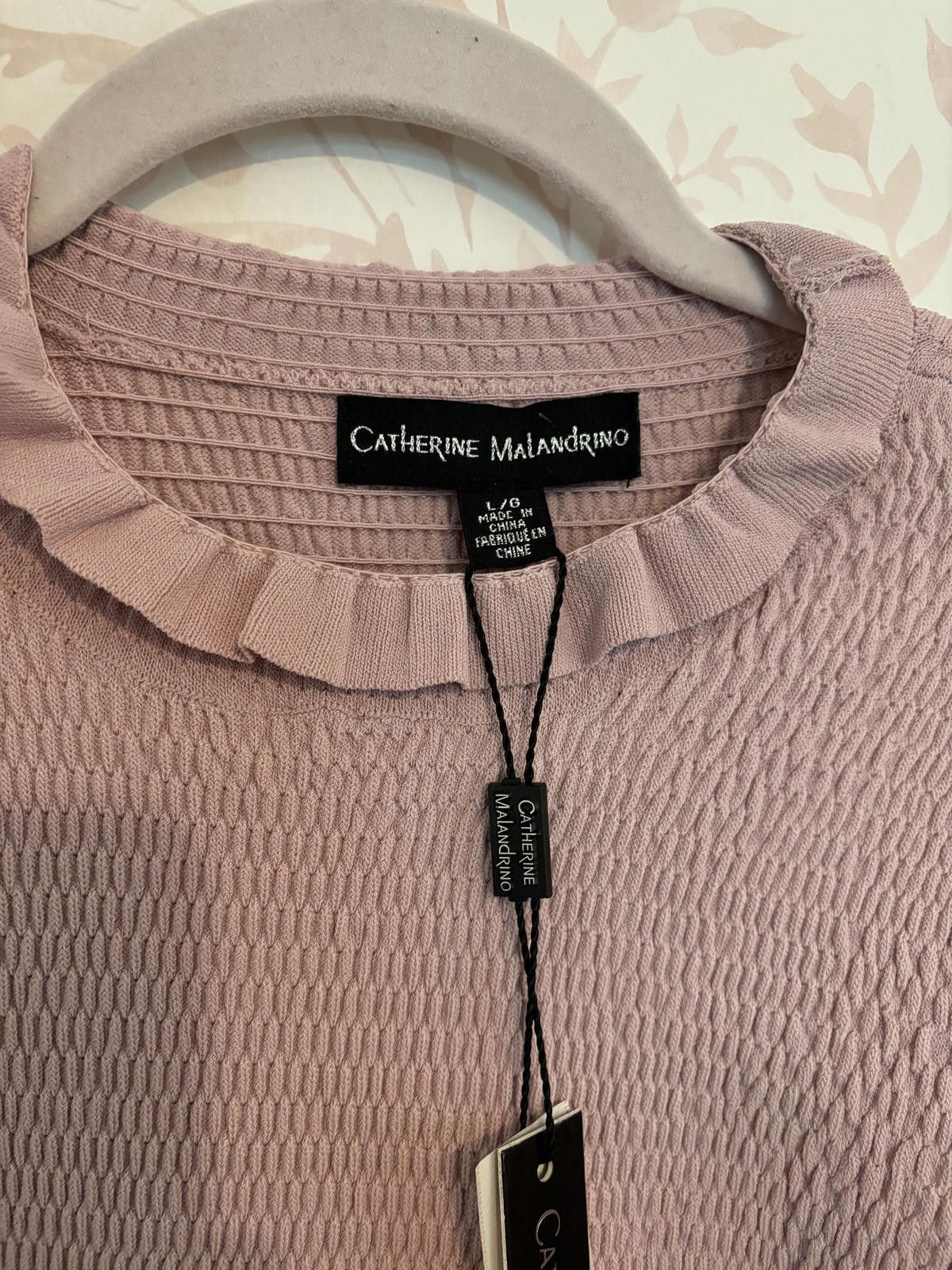 Designer NWT Catherine Malandrino Puff Sleeve Top - Blush Pink Size L / US 10 / IT 46 - 2 Thumbnail