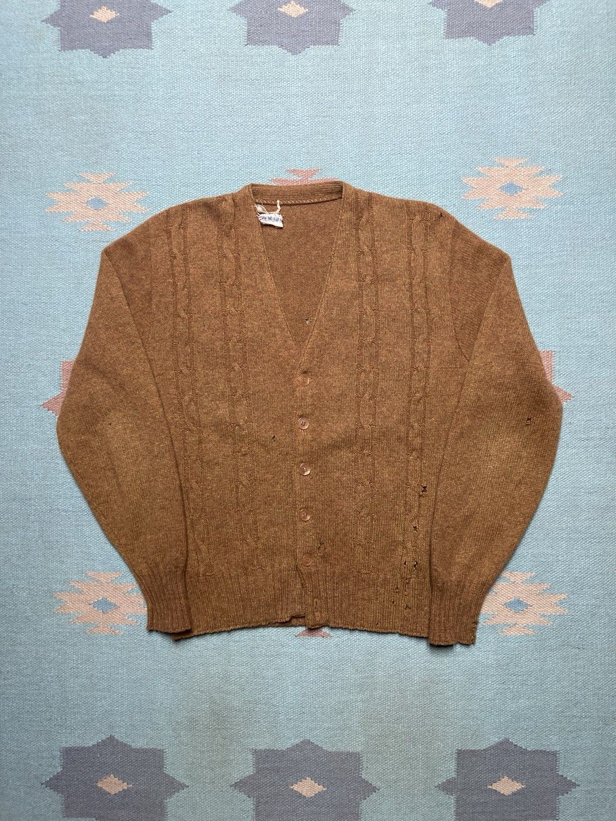 Vintage 50s cardigan sweater wool blend distres grunge Kurt Cobain M Size US M / EU 48-50 / 2 - 1 Thumbnail