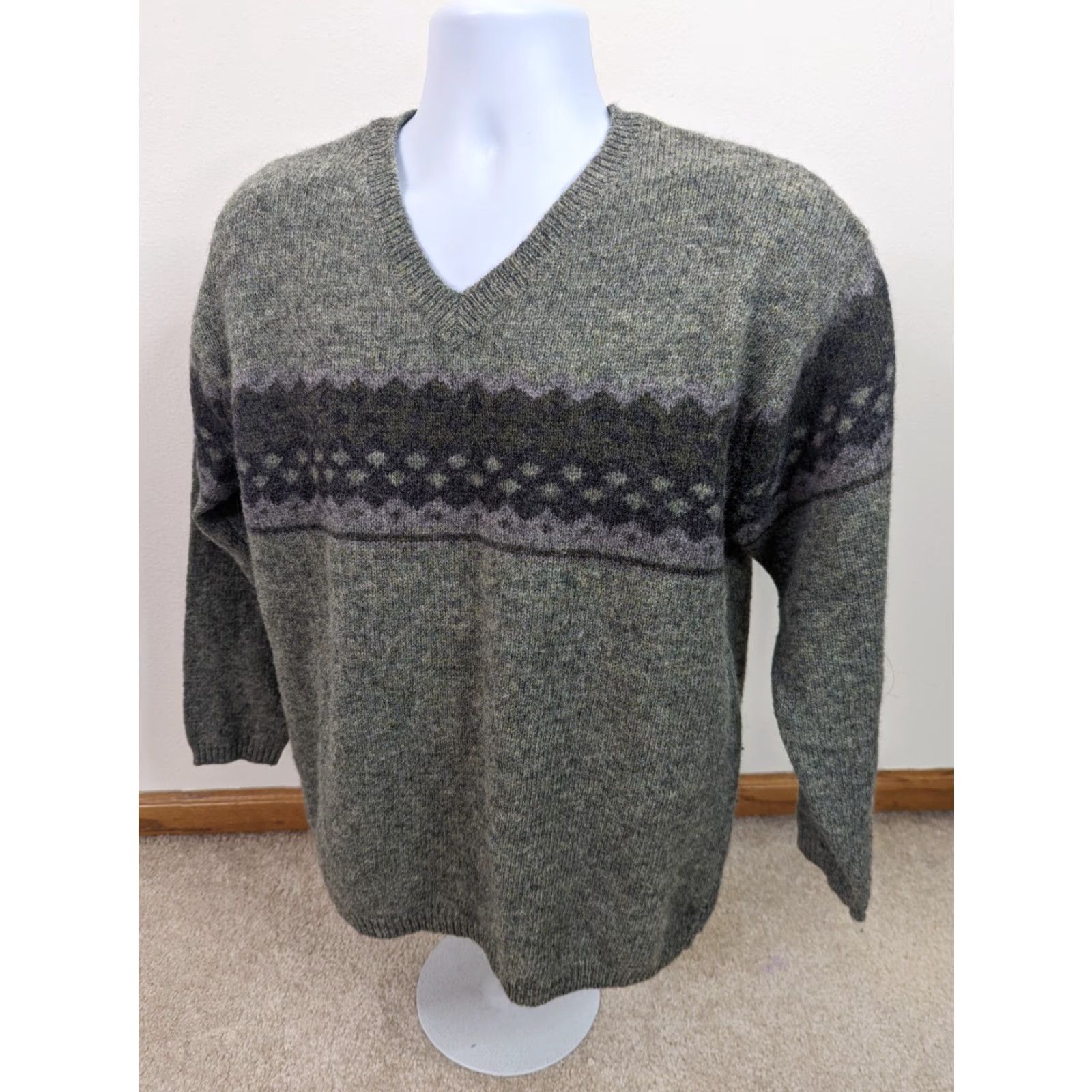 Vintage VINTAGE Express Bleus Sweater Pullover 90s Wool Crew Neck Long Sleeve Men’s Large Green 100% Wool Ski Fall Winter S10 90s Classic Theme Mens Size US L / EU 52-54 / 3 - 2 Thumbnail