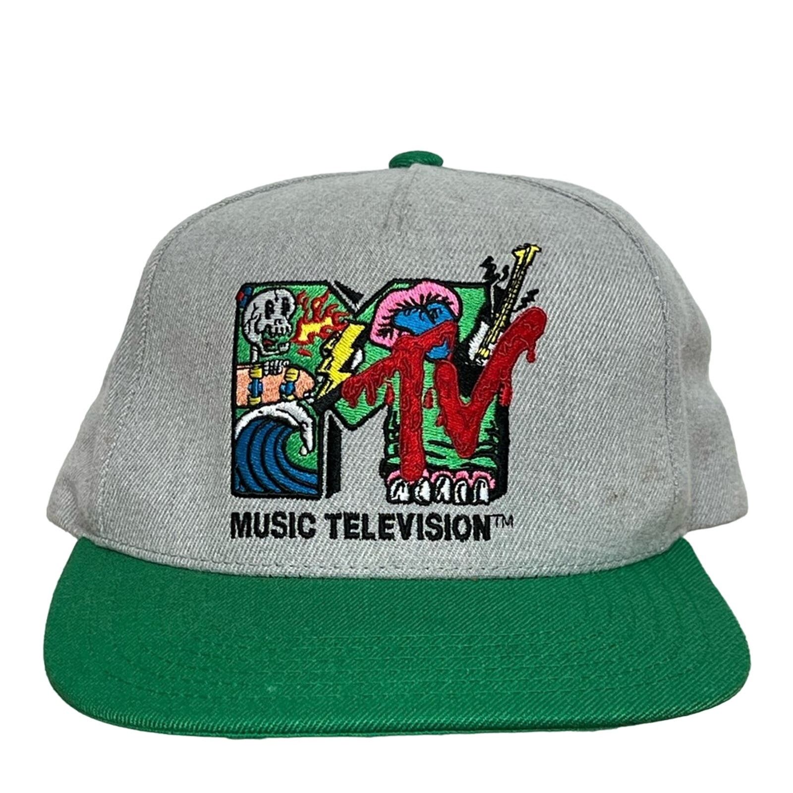 Mtv MTV Snapback Hat Cap Heather Gray Green Flat Bill Retro 90s 