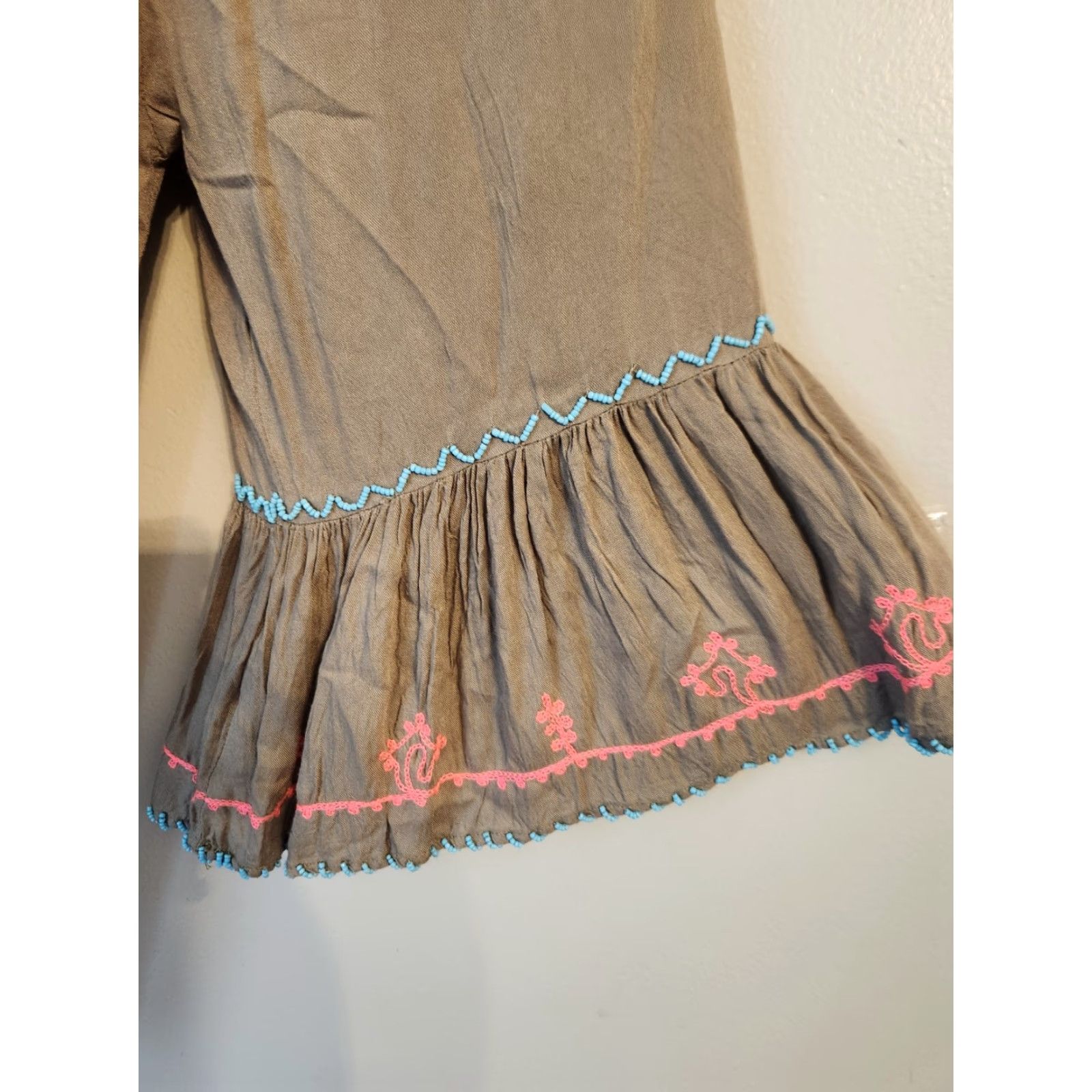 Bell Lagaci Gray Bell Sleeve Beaded Embroidered Cover Up Top M Women Bohemian Hippie Round Neck 3/4 Sleeve Casual Travel Rayon Hand Wash Only Size M / US 6-8 / IT 42-44 - 5 Thumbnail