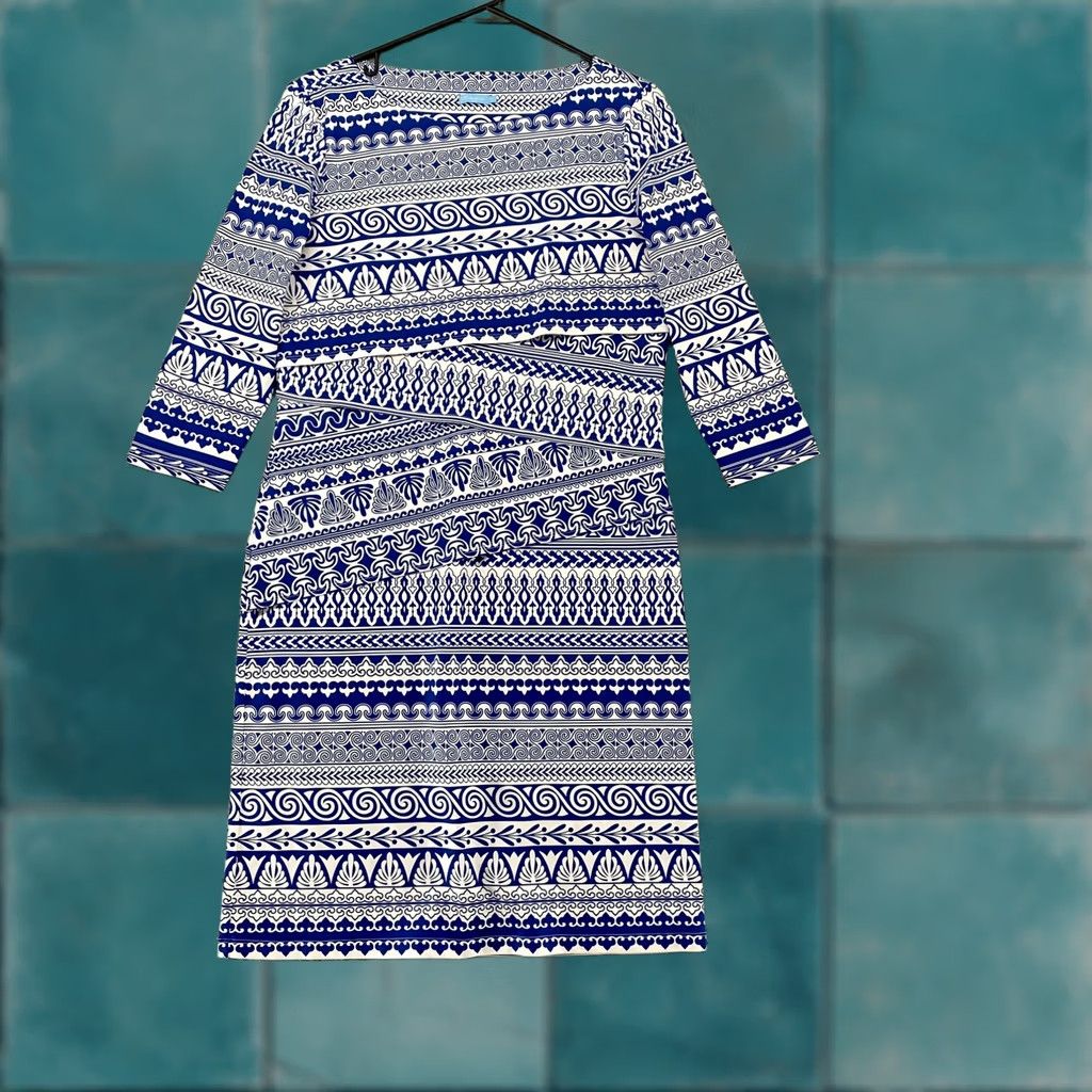 J.McLaughlin J. McLaughlin Dress Womens M Catalina Cloth Geometric 3/4 Sleeve Stretch Shift Size M / US 6-8 / IT 42-44 - 1 Thumbnail