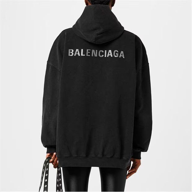 Balenciaga o1g2r1mq0924 Strass Logo Hooded Sweatshirts in Black Size XS / US 0-2 / IT 36-38 - 5 Thumbnail