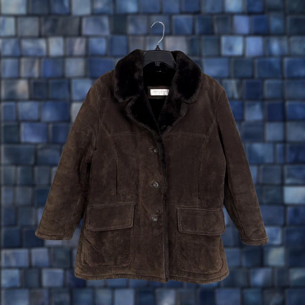 Jones New York Jones New York Sport Coat Womens Medium Brown Suede Faux Fur Lined Pockets Jacket Size M / US 6-8 / IT 42-44 - 1 Thumbnail