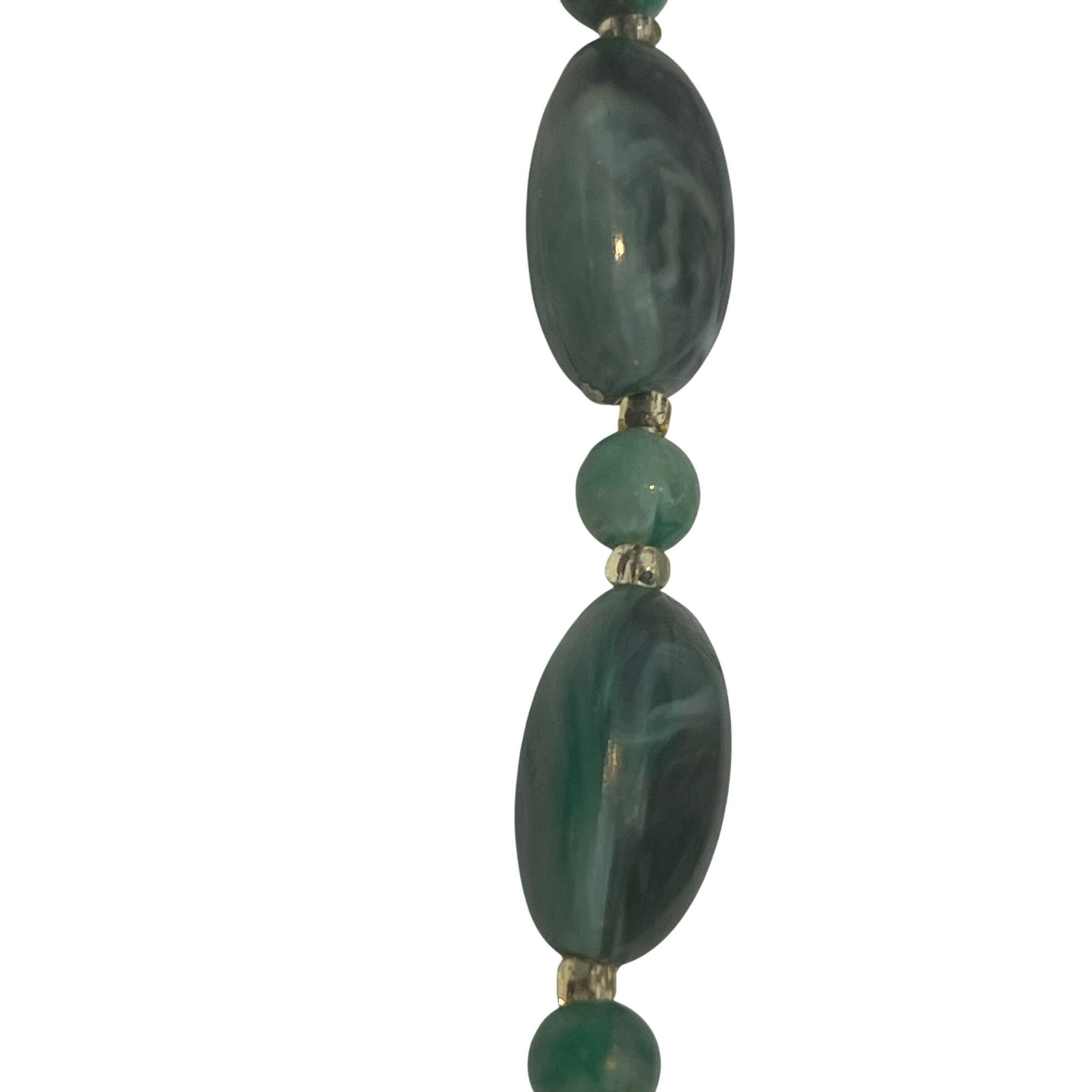 Other Vintage Green Marbled Acrylic Bead Necklace Oval Round Beads Size ONE SIZE - 2 Thumbnail