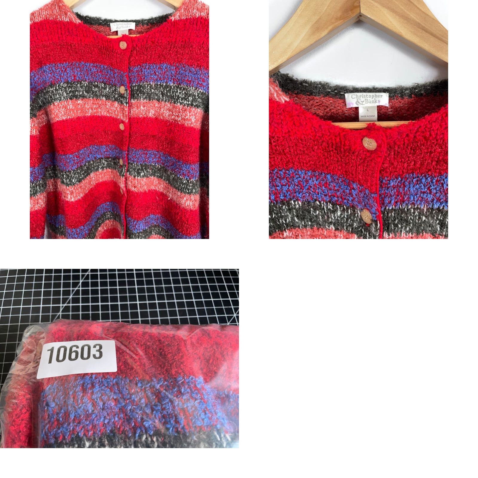Vintage VINTAGE Christopher & Banks Cardigan Sweater Red Striped Lightweight Mohair Blend Women Large Knit Size L / US 10 / IT 46 - 9 Thumbnail