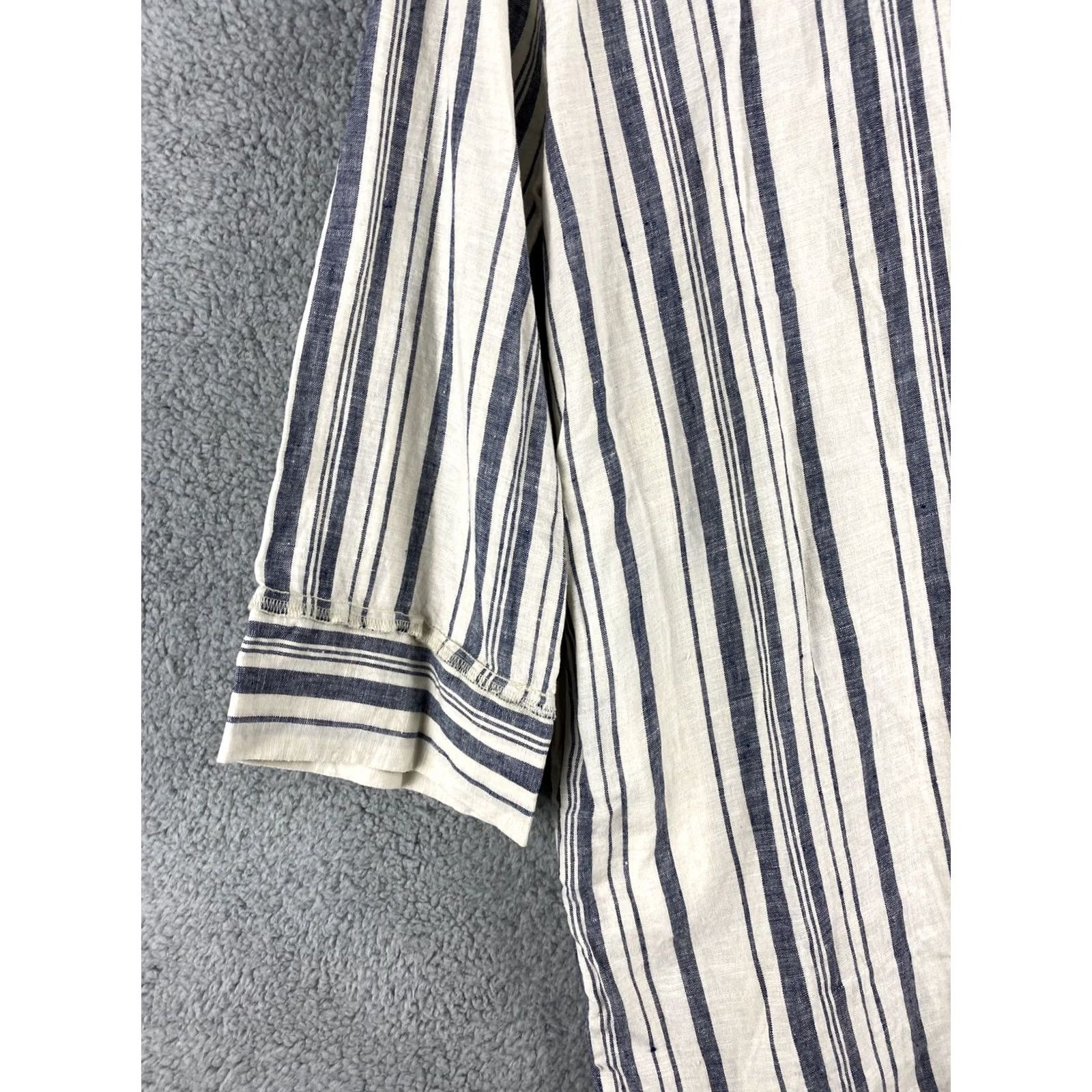 Zara Zara Shirt Dress Women’s L Gray Ivory Striped Long Sleeve Collared Button Hi-Low Hem Pockets Knit Dress Size L / US 10 / IT 46 - 7 Thumbnail