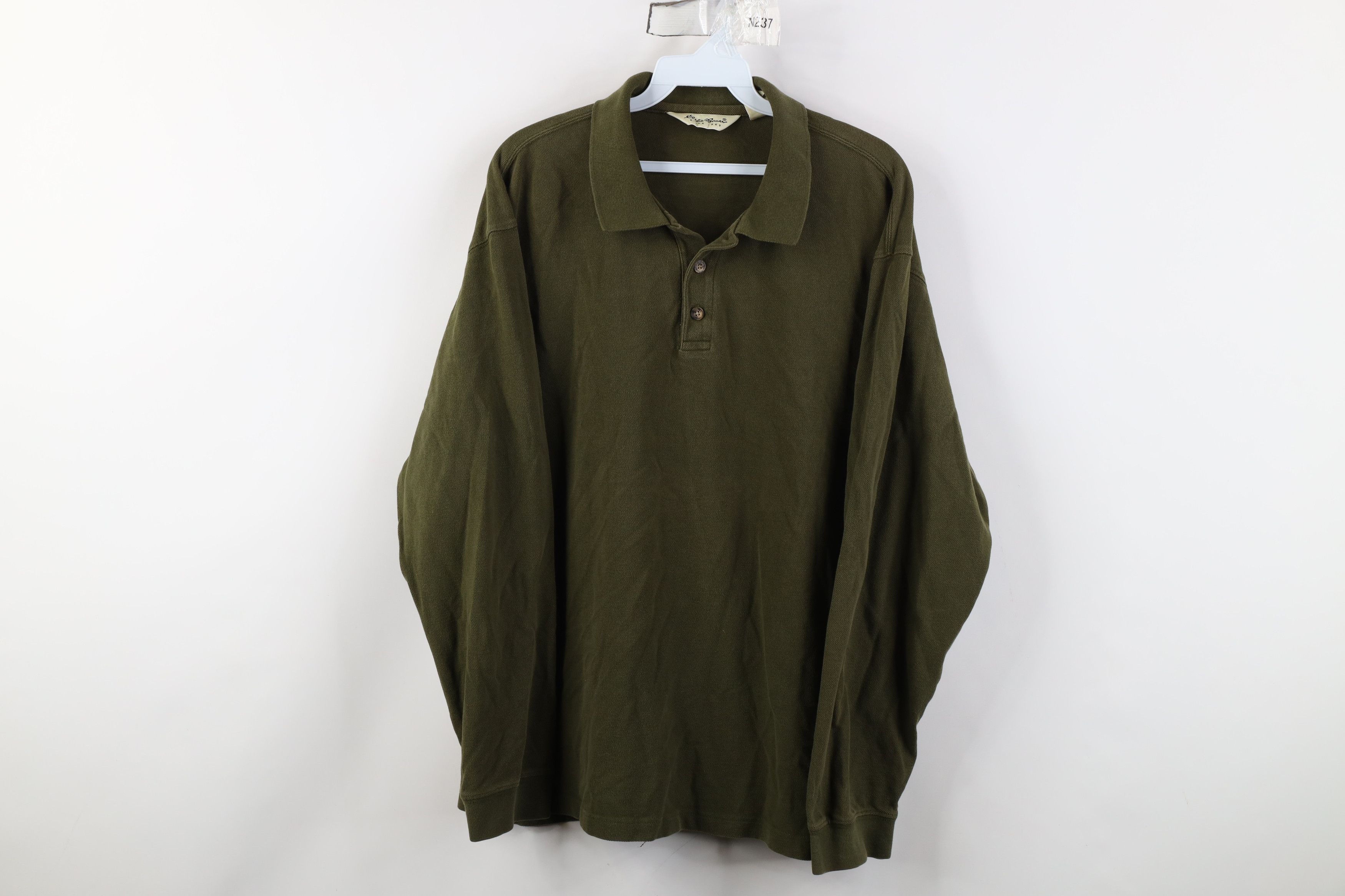 Eddie Bauer Vintage 90s Eddie Bauer Long Sleeve Polo Shirt Army Green Size US L / EU 52-54 / 3 - 1 Thumbnail