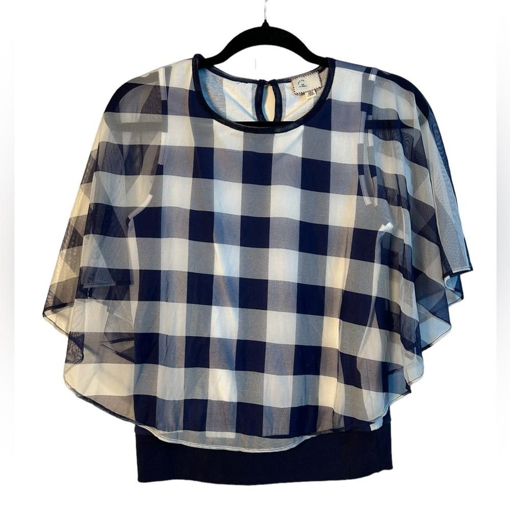 Designer Anthropologie l Postmark Elsie Gingham Poncho/Cape Top XS Size XS / US 0-2 / IT 36-38 - 2 Thumbnail