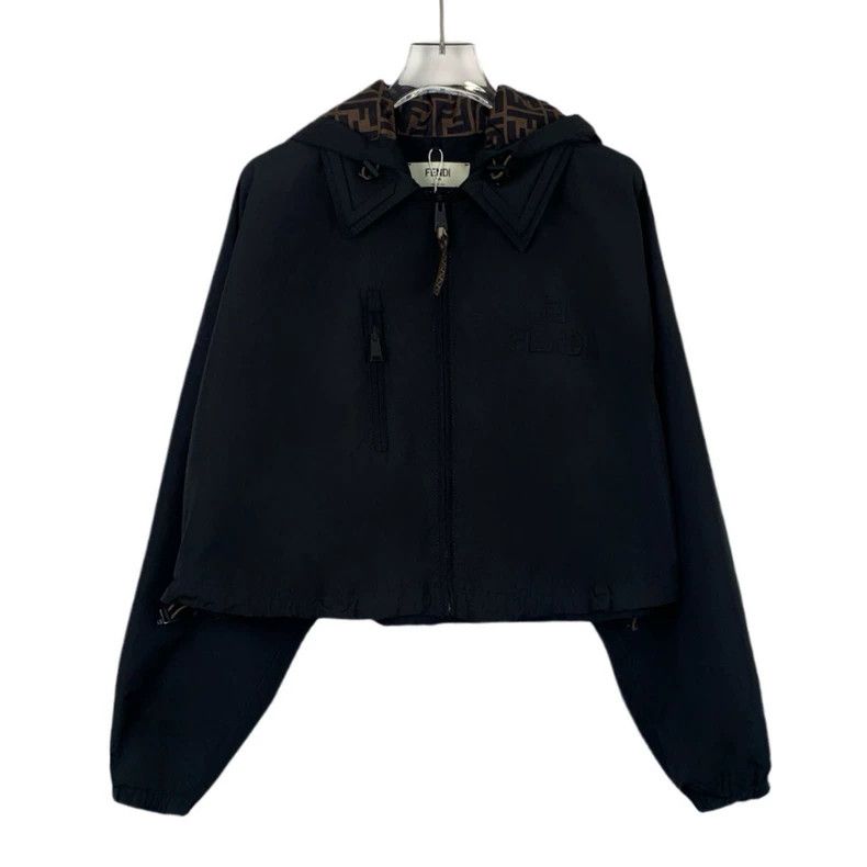 Fendi FENDI Black Lining Logo Monogram Printed Hooded Zip-Up Jac Size XXS / US 00 / IT 34 - 1 Thumbnail