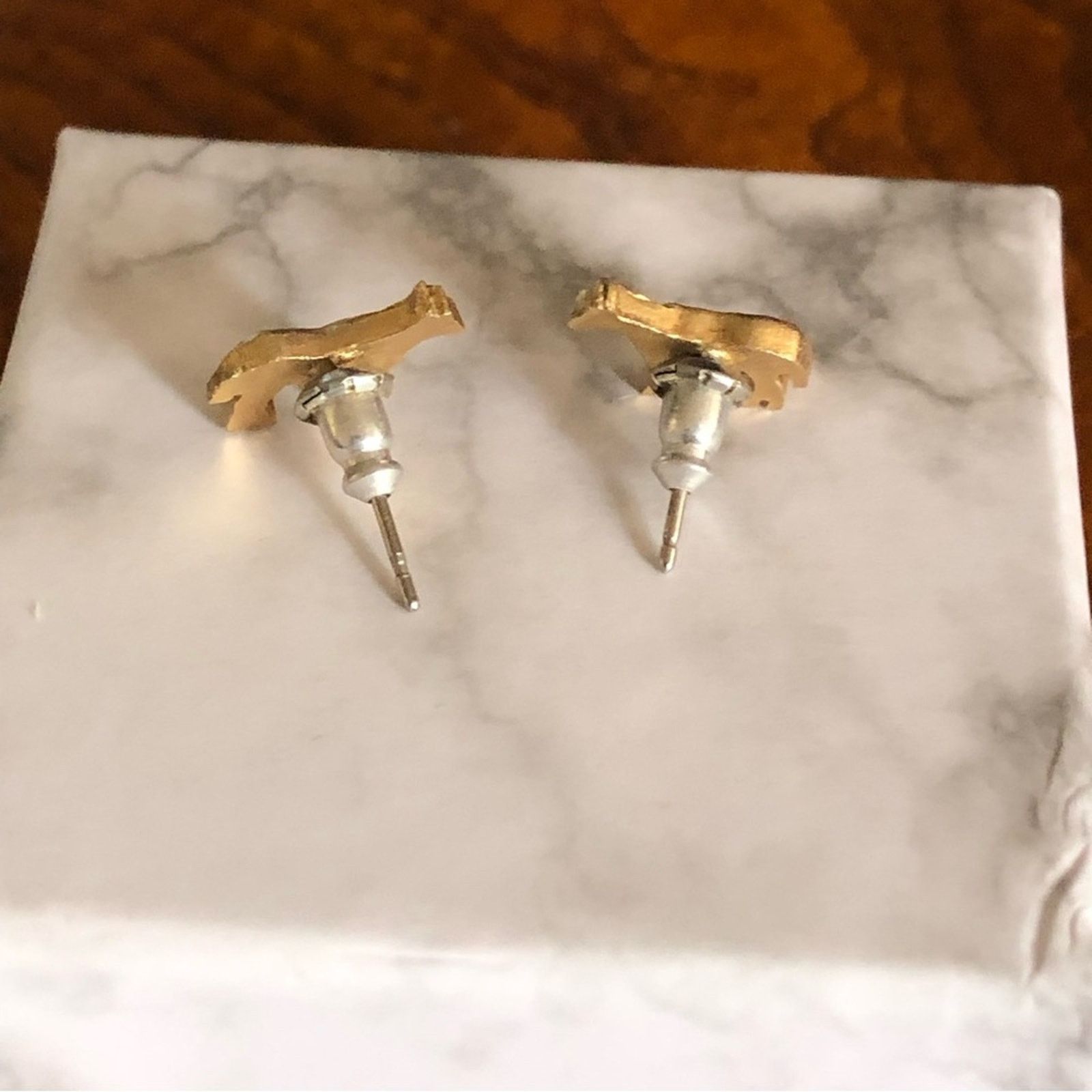 Jewelry Diamond cut matte gold tone horse pierced earrings Size ONE SIZE - 3 Thumbnail