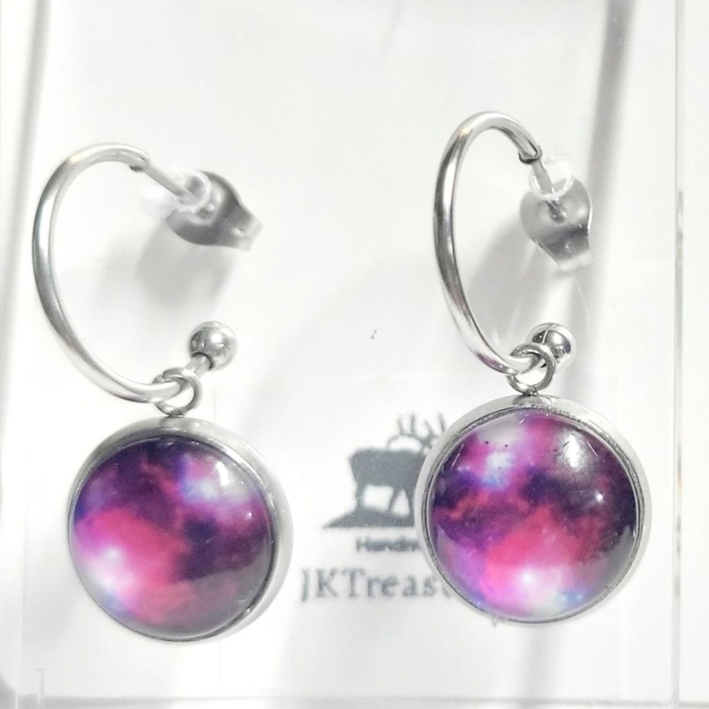 Handmade Silver and Purple Nebula Cosmic Galaxy Earrings Size ONE SIZE - 1 Thumbnail