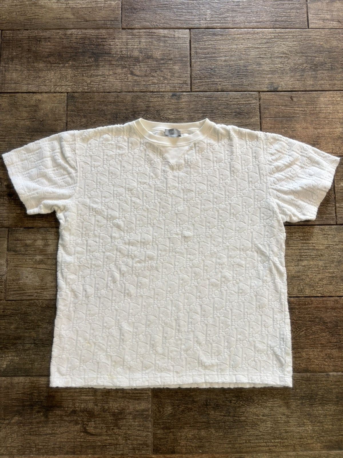 Dior White Towel Oblique Print Tee Size US S / EU 44-46 / 1 - 1 Thumbnail