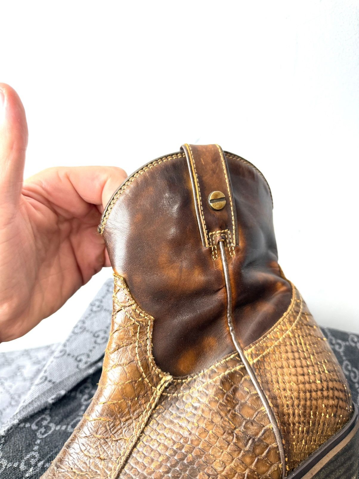 Cowboy Equipment 💥Rare! Vintage Kentucky Western Snake Leather Cowboy Boots Size US 10.5 / EU 43-44 - 13 Thumbnail