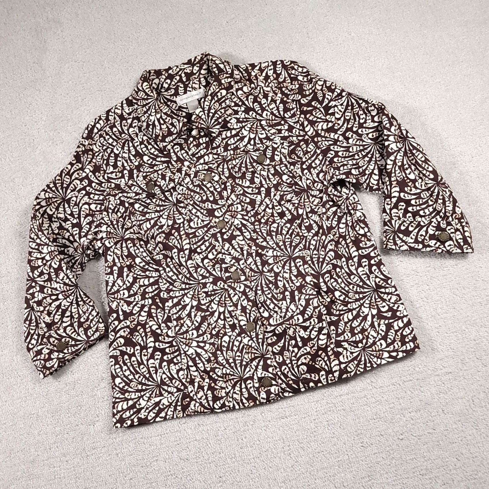 Vintage Christopher & Banks Button Up Shirt Jacket Women's Large Brown Floral Pockets Shirt Jacket Womens L Brown Floral Pockets Size L / US 10 / IT 46 - 2 Thumbnail