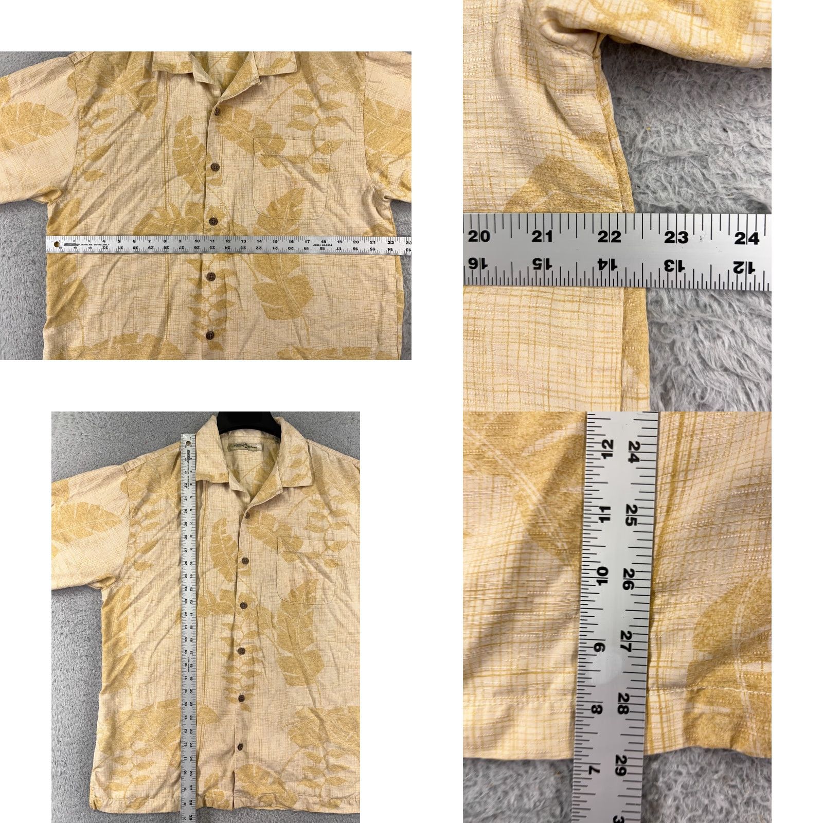 Tommy Bahama Shirt Men Medium Yellow Palm Floral 100% Silk Vacation Beach
