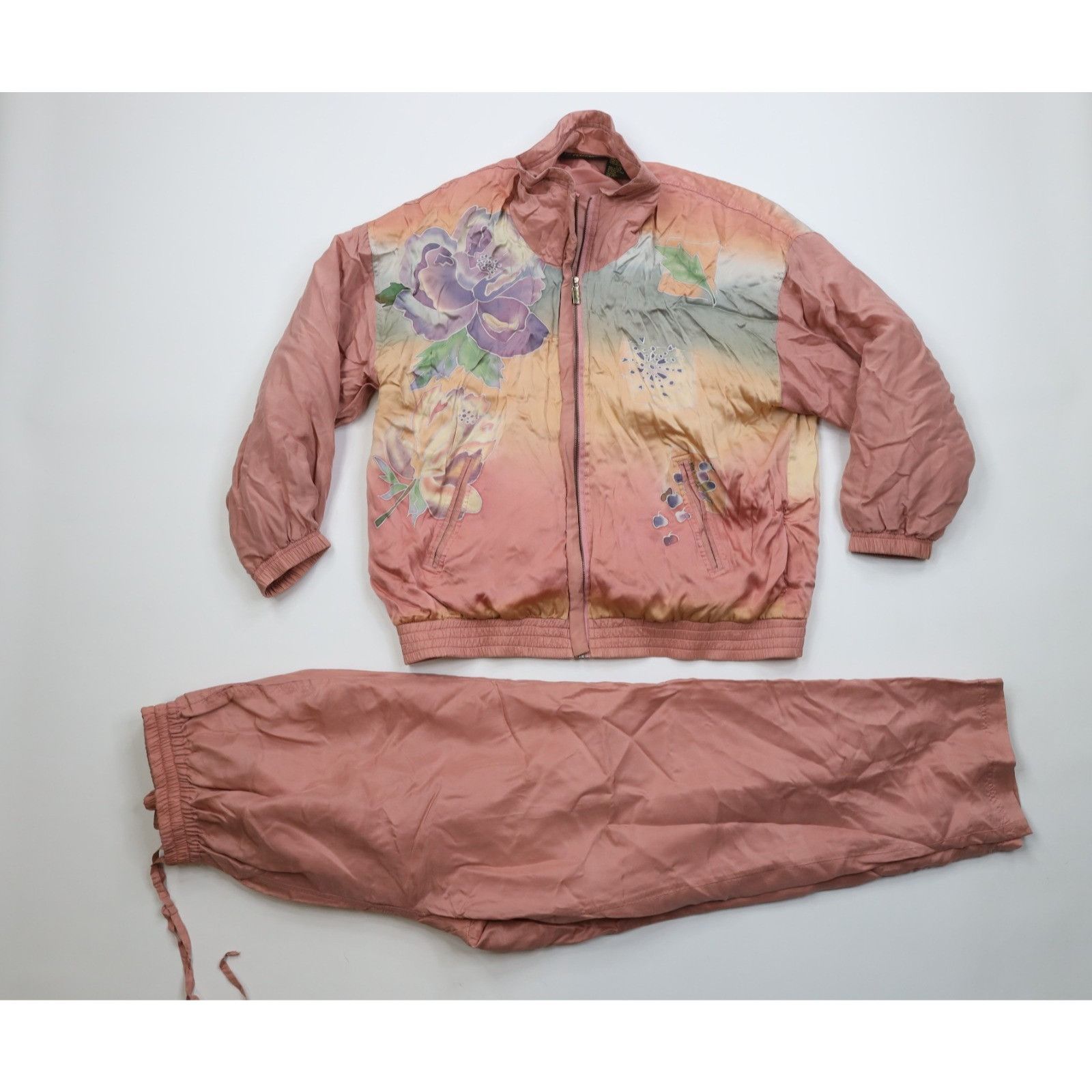 Vintage Vintage 90s Streetwear 2 Piece Silk Flower Track Suit Size L / US 10 / IT 46 - 1 Thumbnail