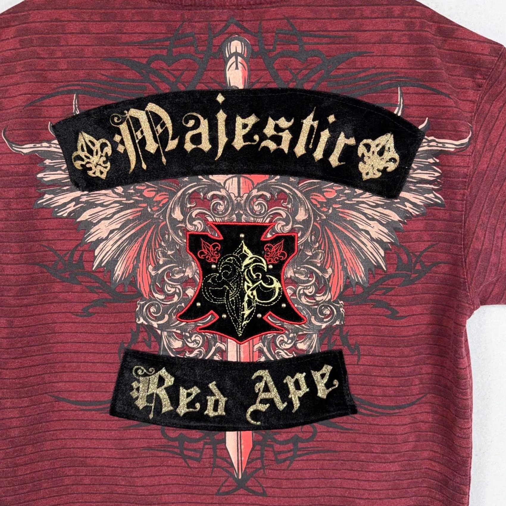 Vintage Red Ape Shirt Mens 2XL Red Majestic Gothic Crest Graphic Tee Street Y2k Edgy Mens Front Back Graphic Tee Size US XXL / EU 58 / 5 - 7 Thumbnail