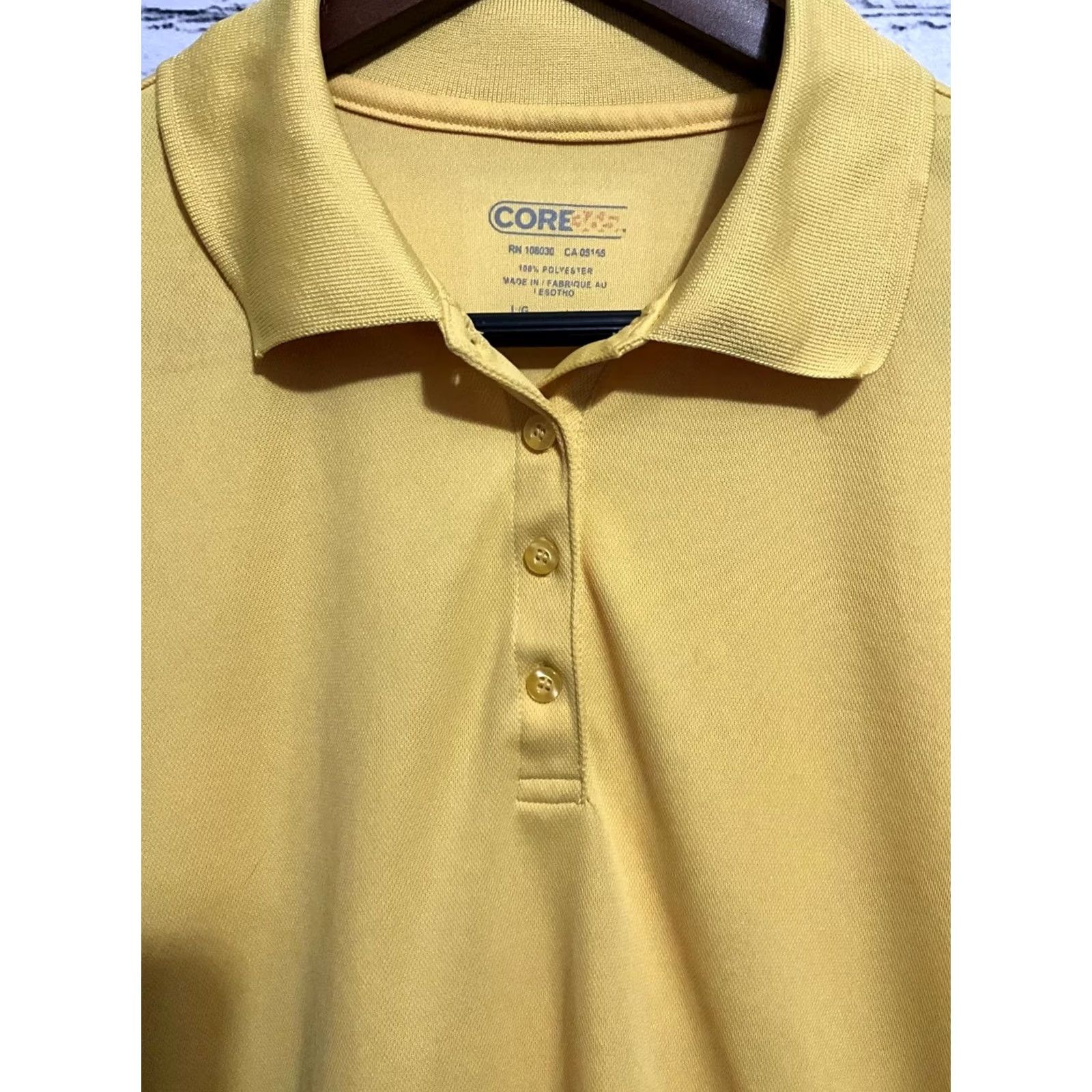 Vintage Core 365 Polo Shirt Women L Yellow Short Sleeve Button Collared 100% Cotton Solid Regular Vintage No Size L / US 10 / IT 46 - 3 Thumbnail