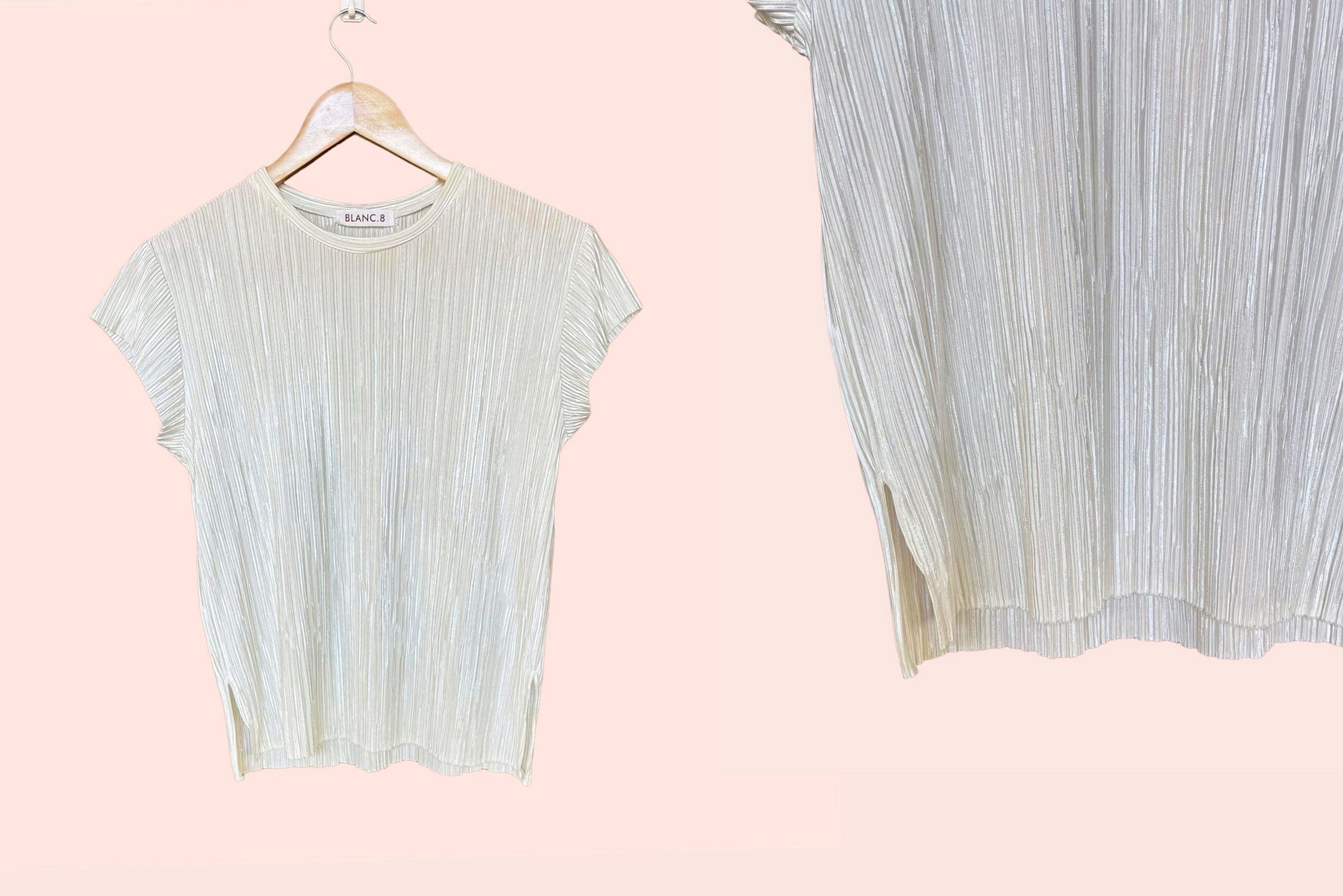 Vintage 90s Y2K Micro Pleat Plissé top, Textured Crinkle Size M / US 6-8 / IT 42-44 - 2 Thumbnail