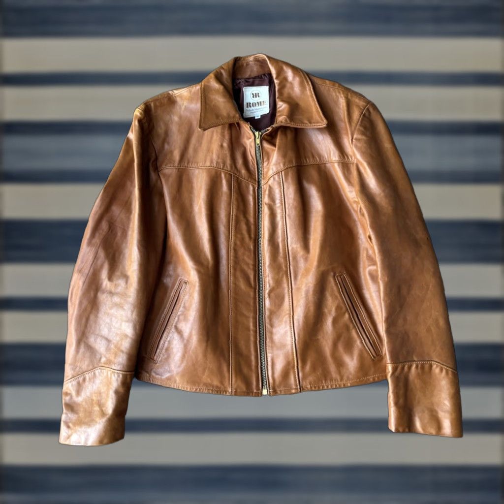 Drome VINTAGE Rome Peabody Massachusetts Leather Zip Up Jacket 42 USA Talon Zipper Brown Women's Jacket Size M / US 6-8 / IT 42-44 - 1 Thumbnail