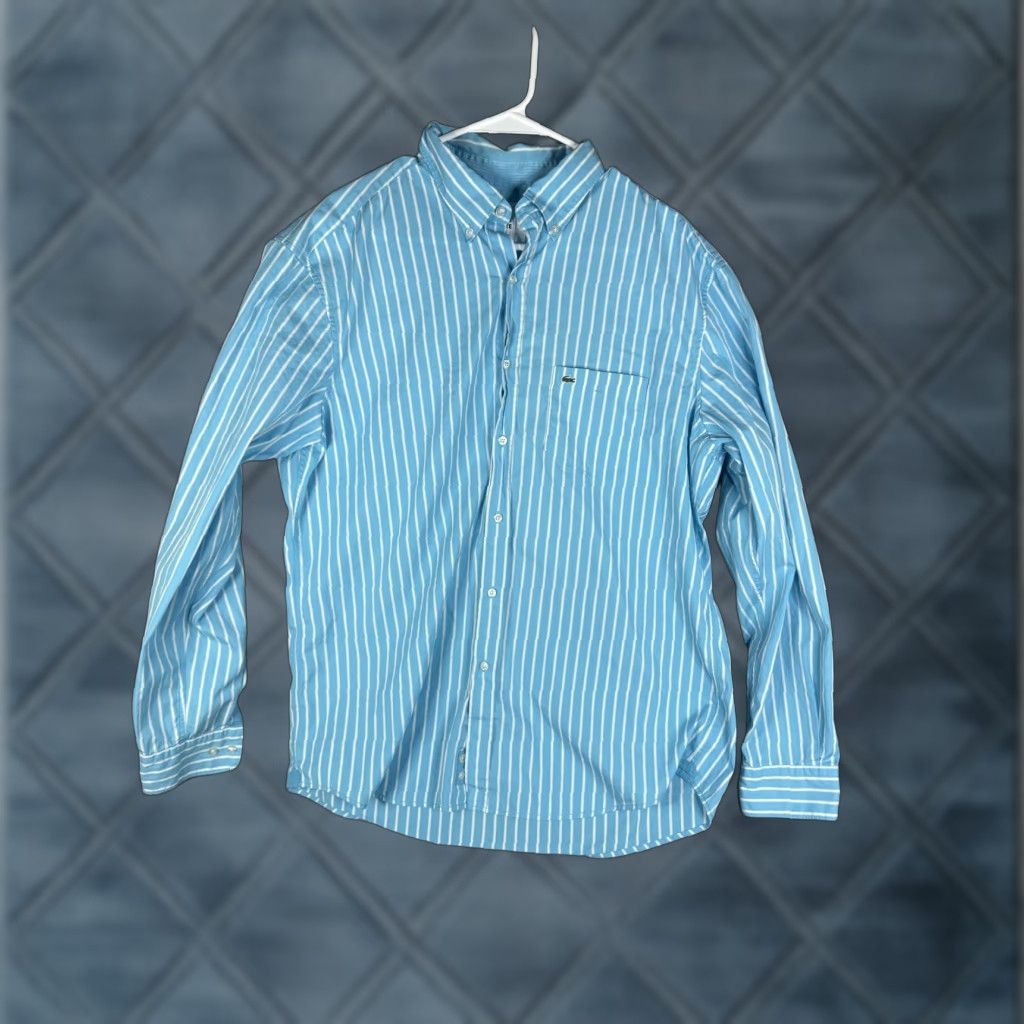 Lacoste Lacoste Shirt Mens Large Blue White Striped Button-Down Long Sleeve Logo Casual Size US XXL / EU 58 / 5 - 1 Thumbnail