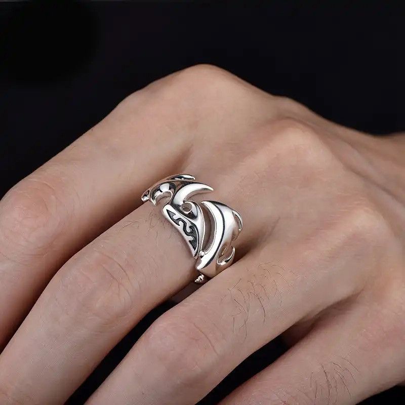 Jewelry x Vintage 925 Silver Ring Flame Dragon Claw, Men's