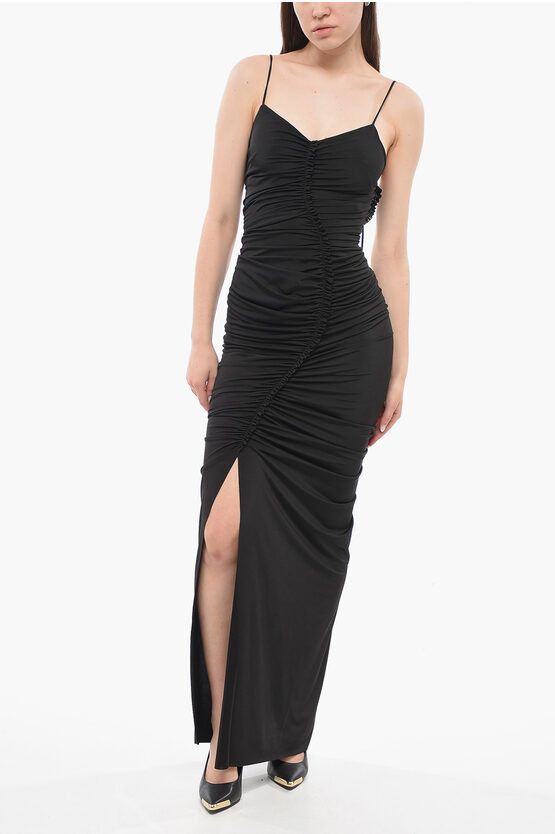 image of Victoria Beckham Ruffled Long Dress With Side Slits in Black, Women's (Size Small)