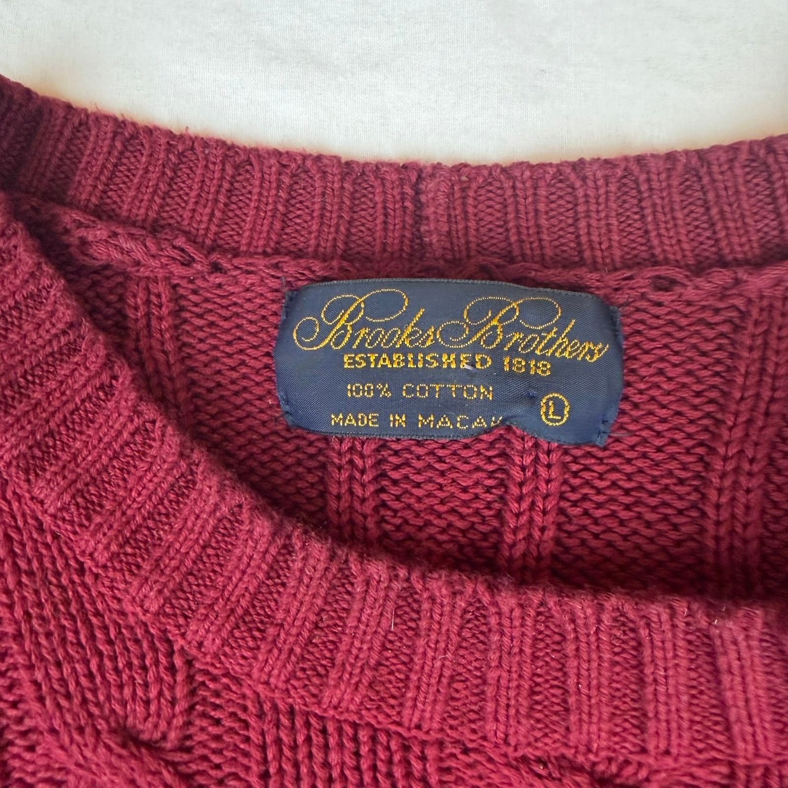 Brooks Brothers Brooks Brothers Cable Knit Cotton Sweater Burgundy L Size US L / EU 52-54 / 3 - 3 Thumbnail