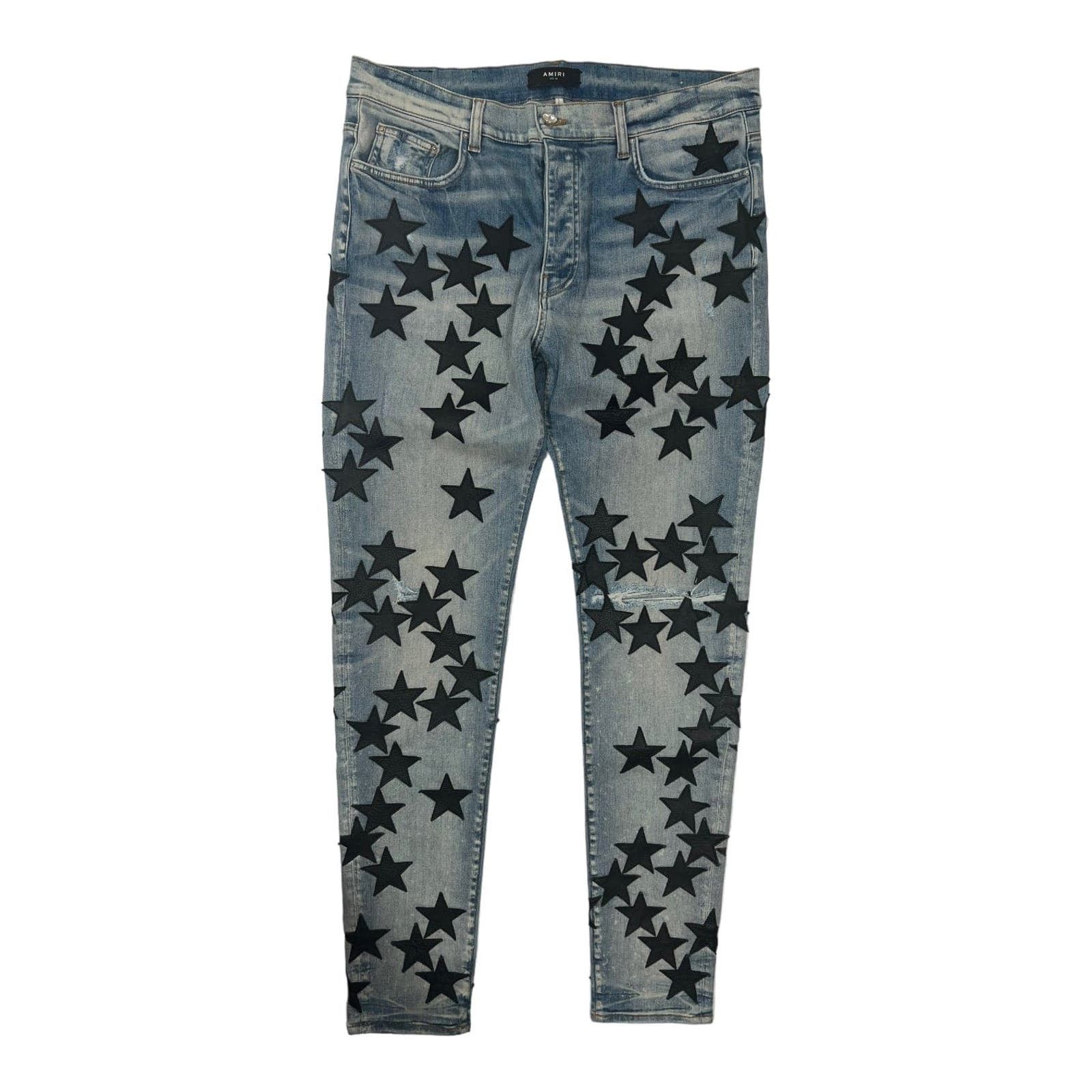 image of Amiri X Chemist Leather Star Jeans Clay Indigo, Men's (Size 38)