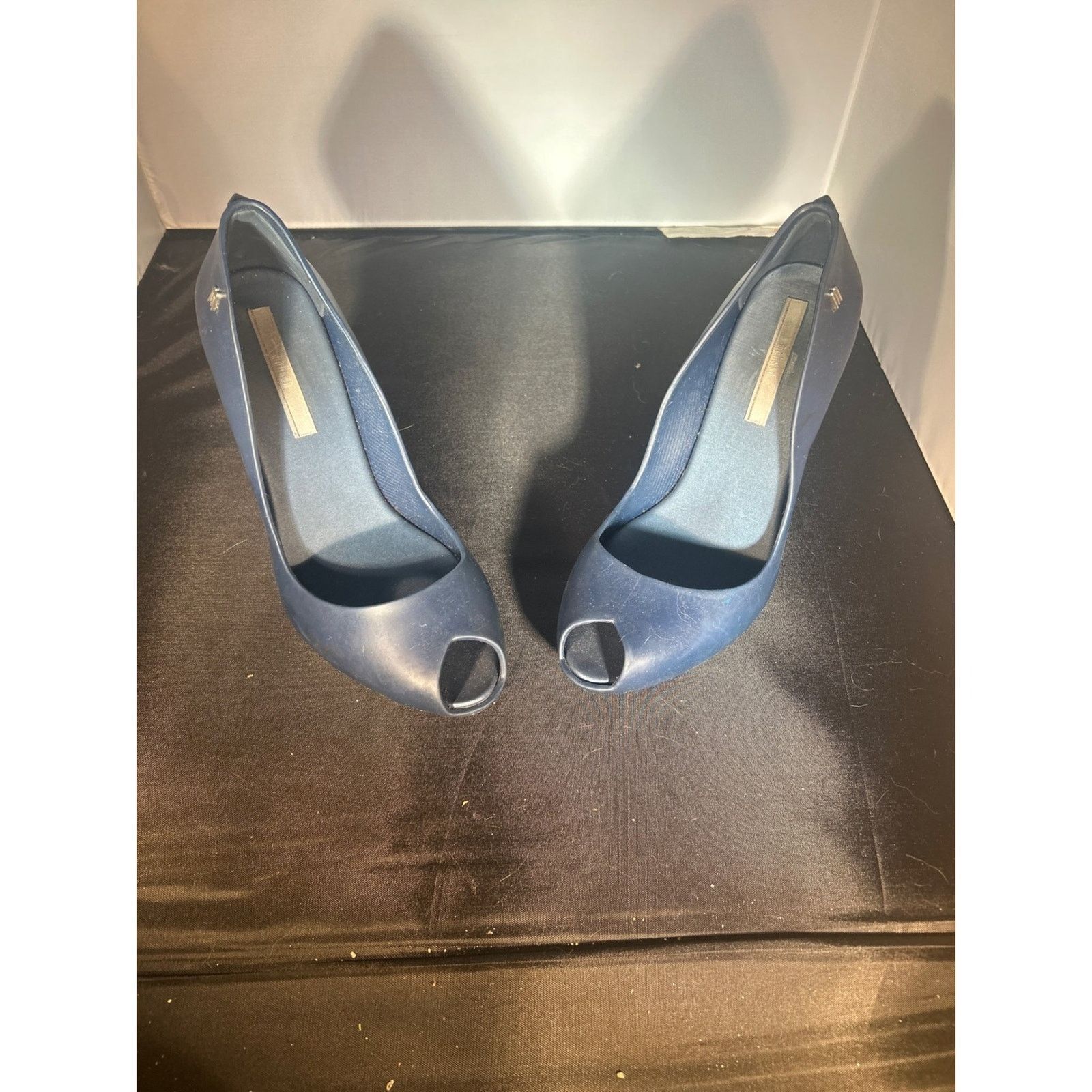 Melissa Melissa Navy Blue Peep Toe Heels with Studded Back Detail Size US 8 / IT 38 - 1 Thumbnail