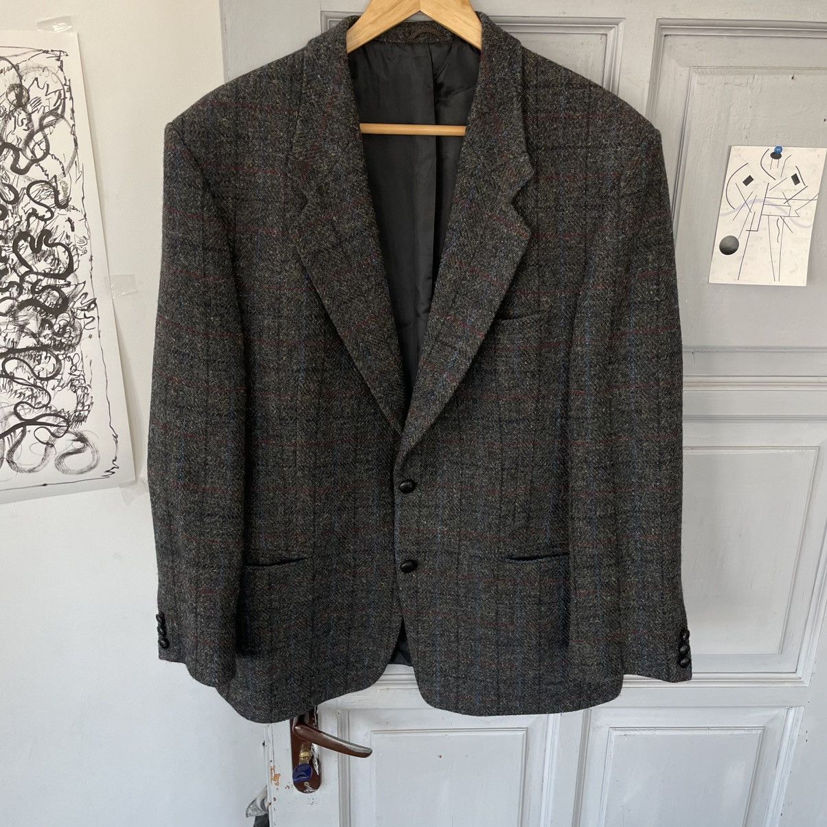 Designer × Harris Tweed Vintage Harrys Tweed Blazer Jacket like Boglioli Burberry Size 48L - 3 Thumbnail