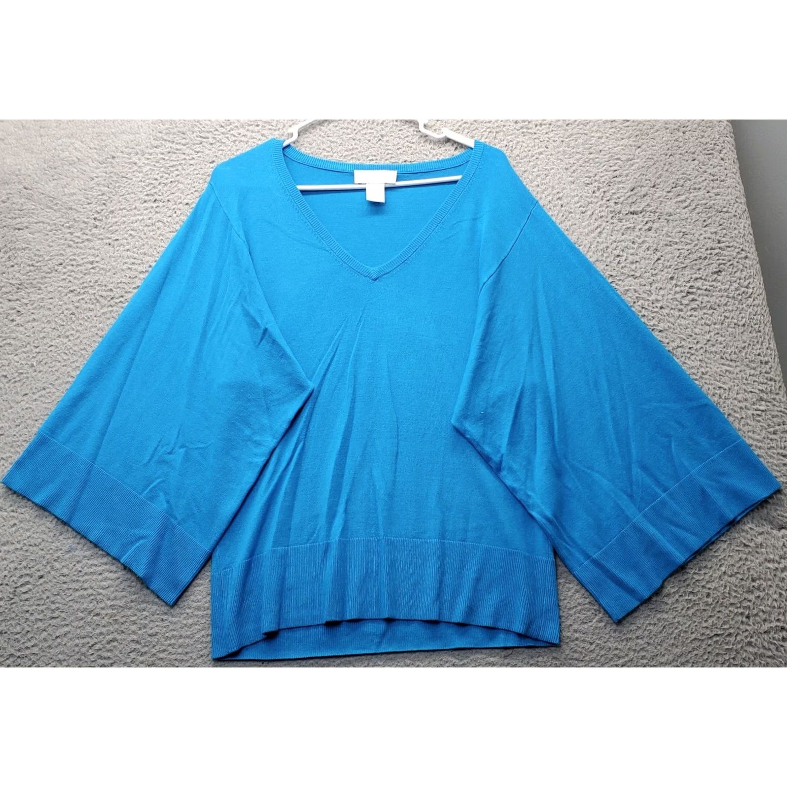 Soft Surroundings Soft Surroundings Kimono Top Women L Blue V-Neck Pullover Knit 3/4 Sleeve - XS? Size L / US 10 / IT 46 - 2 Thumbnail