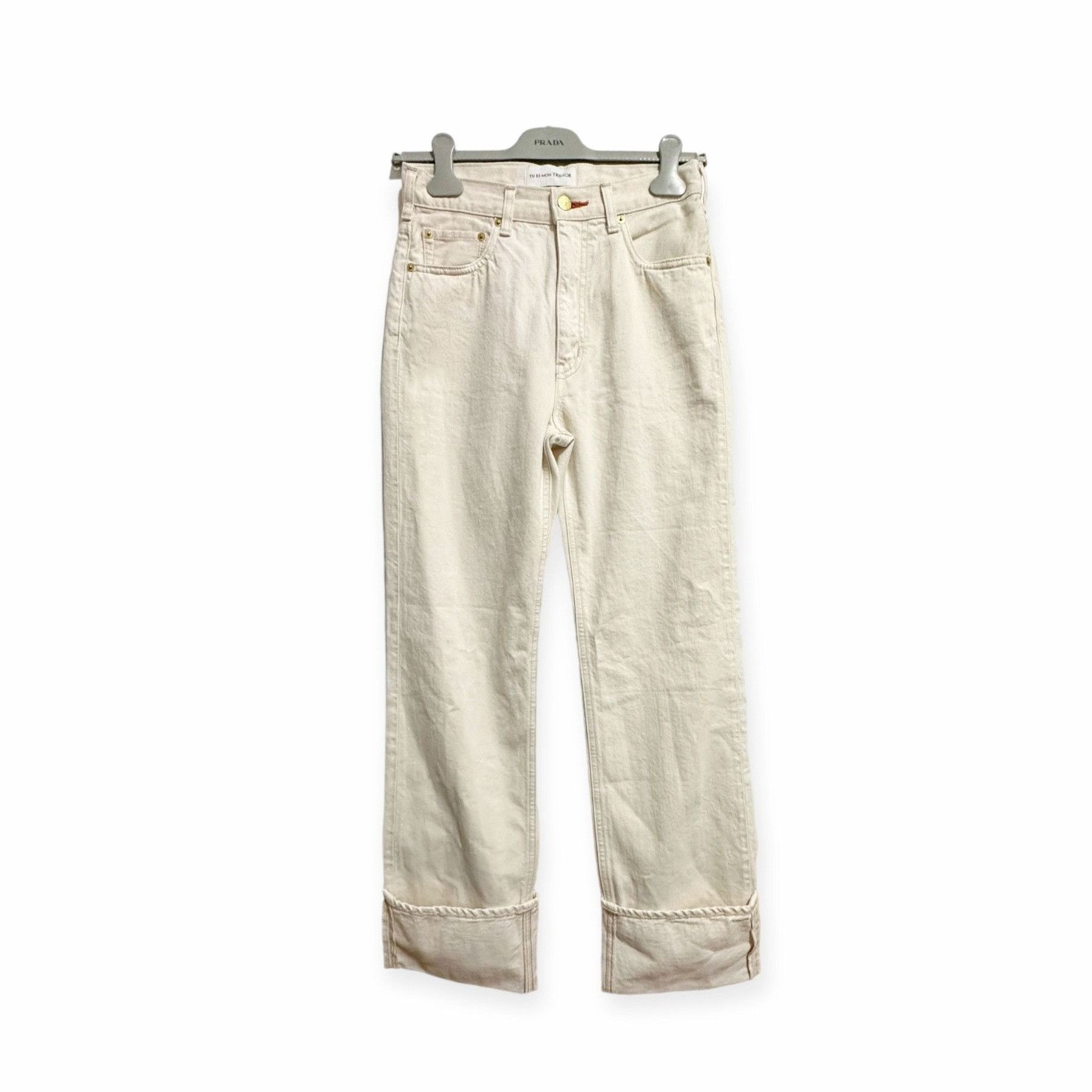 image of Tu Es Mon Tresor High-Rise Turn-Up Carnelian Jean 7Year, 25 in Ecru, Women's (Size 26)