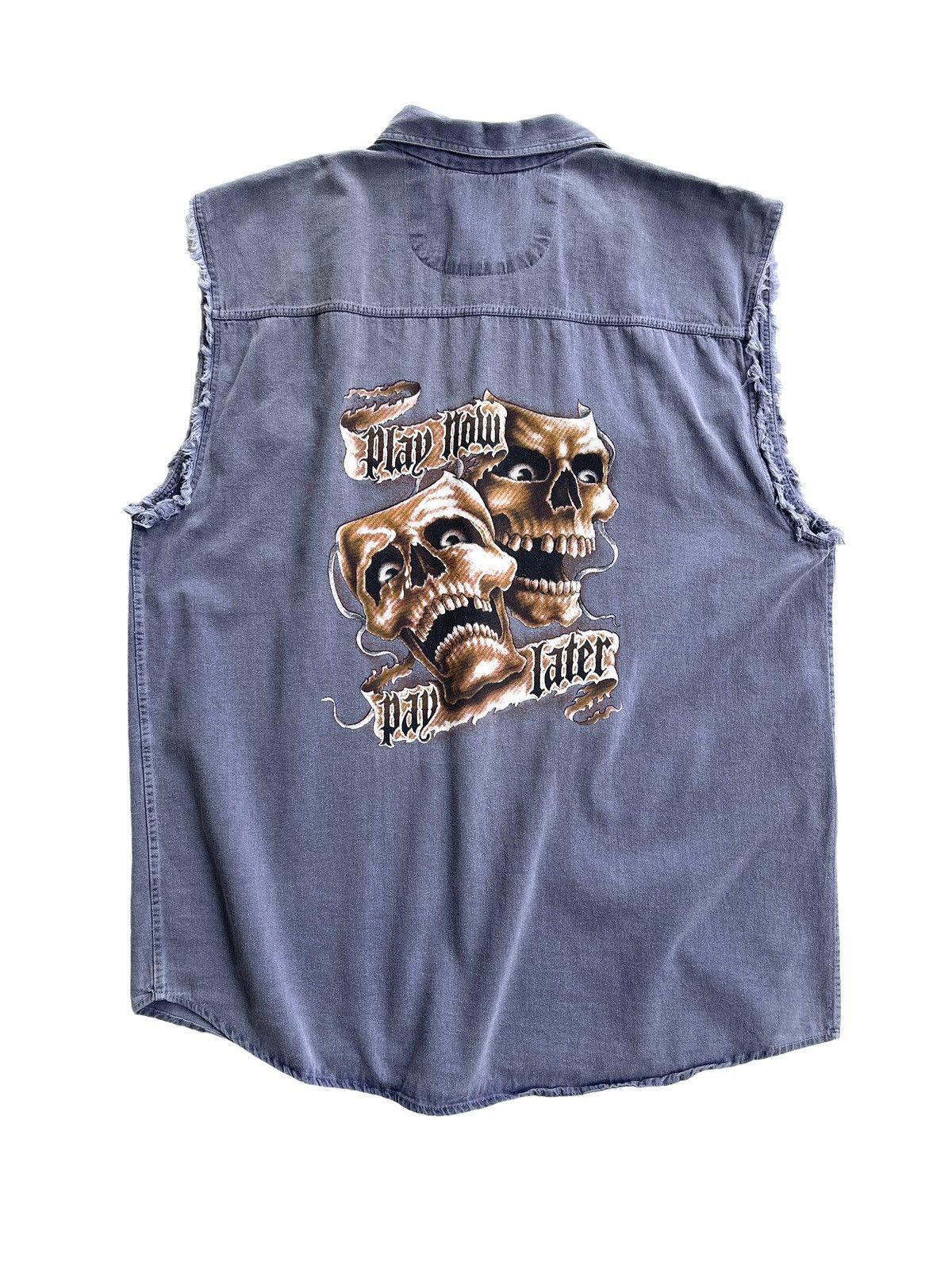 Vintage Vintage Rockabilly Riding Shirt "Play Now Pay Later" Size US XL / EU 56 / 4 - 1 Thumbnail