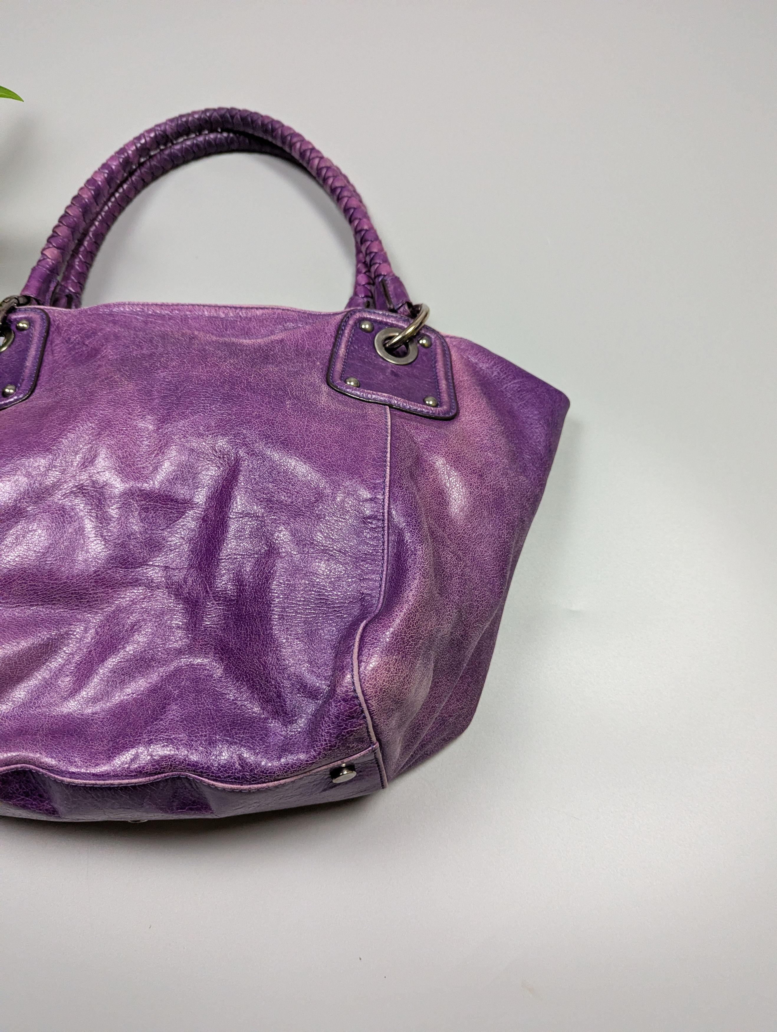 Vintage ABRO Archive Vintage Y2K Purple Distressed Leather Handbag Size ONE SIZE - 7 Thumbnail