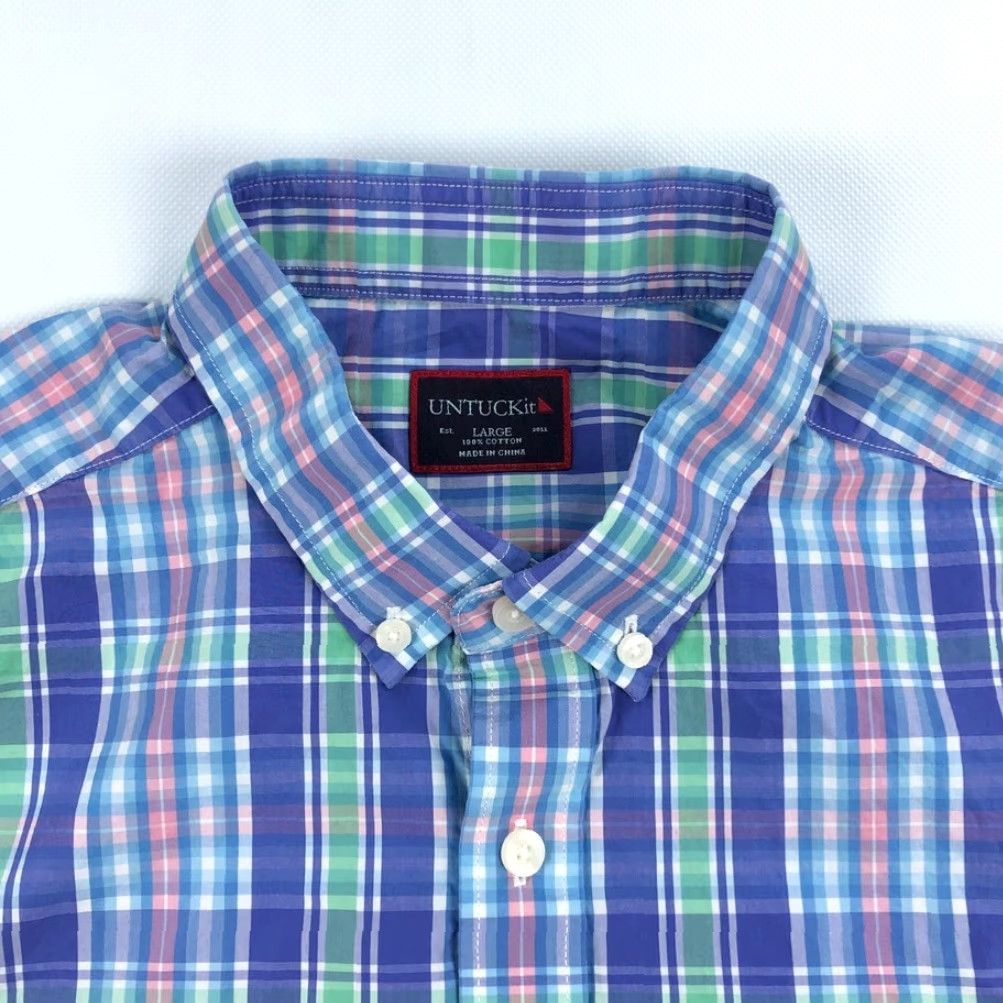 UNTUCKit UNTUCKIT Men's L Blue Green Pink Plaid Button-Down Casual Shirt Long Sleeve Size US L / EU 52-54 / 3 - 3 Thumbnail