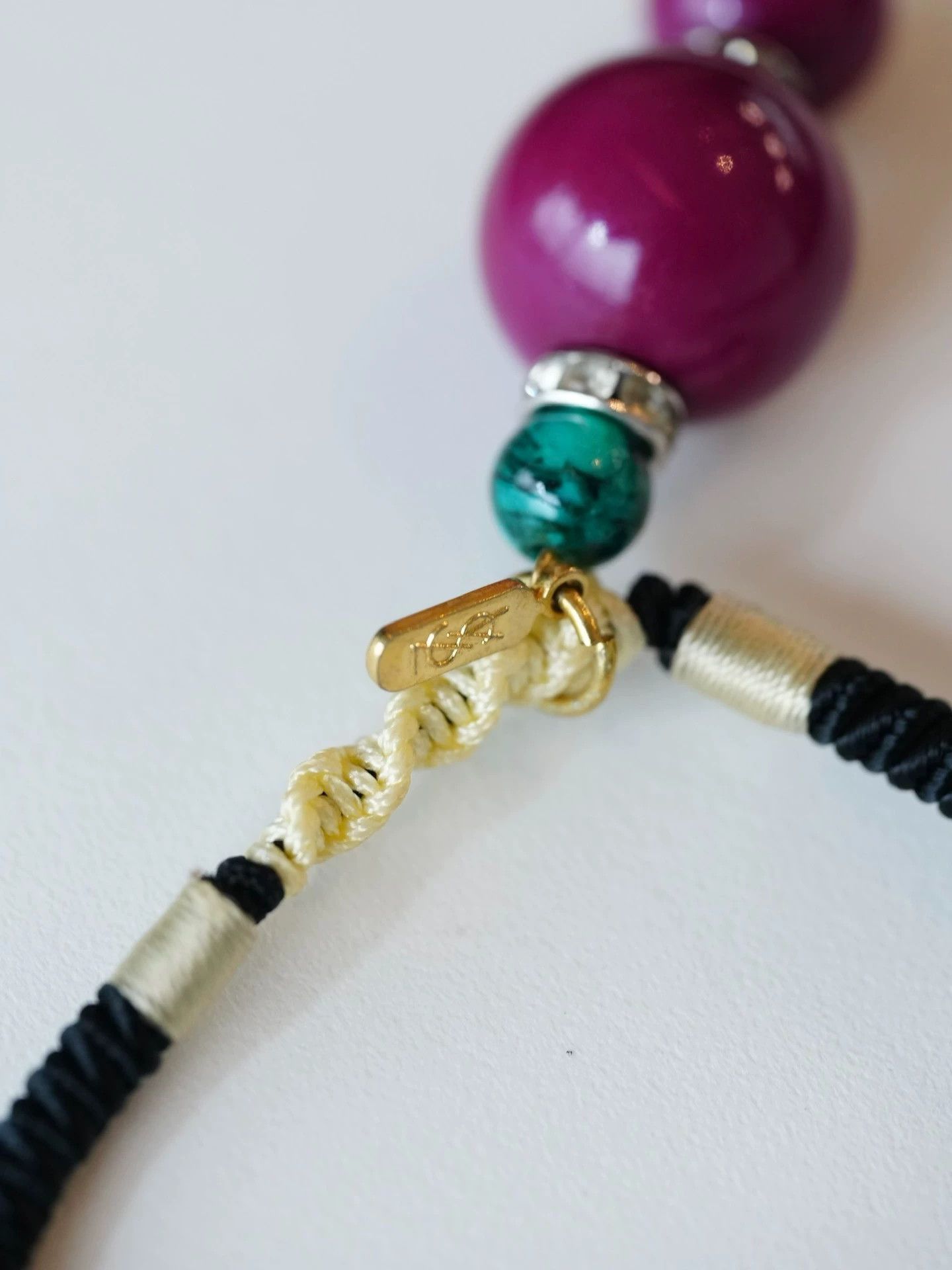 Yves Saint Laurent YSL Vintage Gourd Turquoise Amethyst Choker Black Braided Size ONE SIZE - 5 Thumbnail