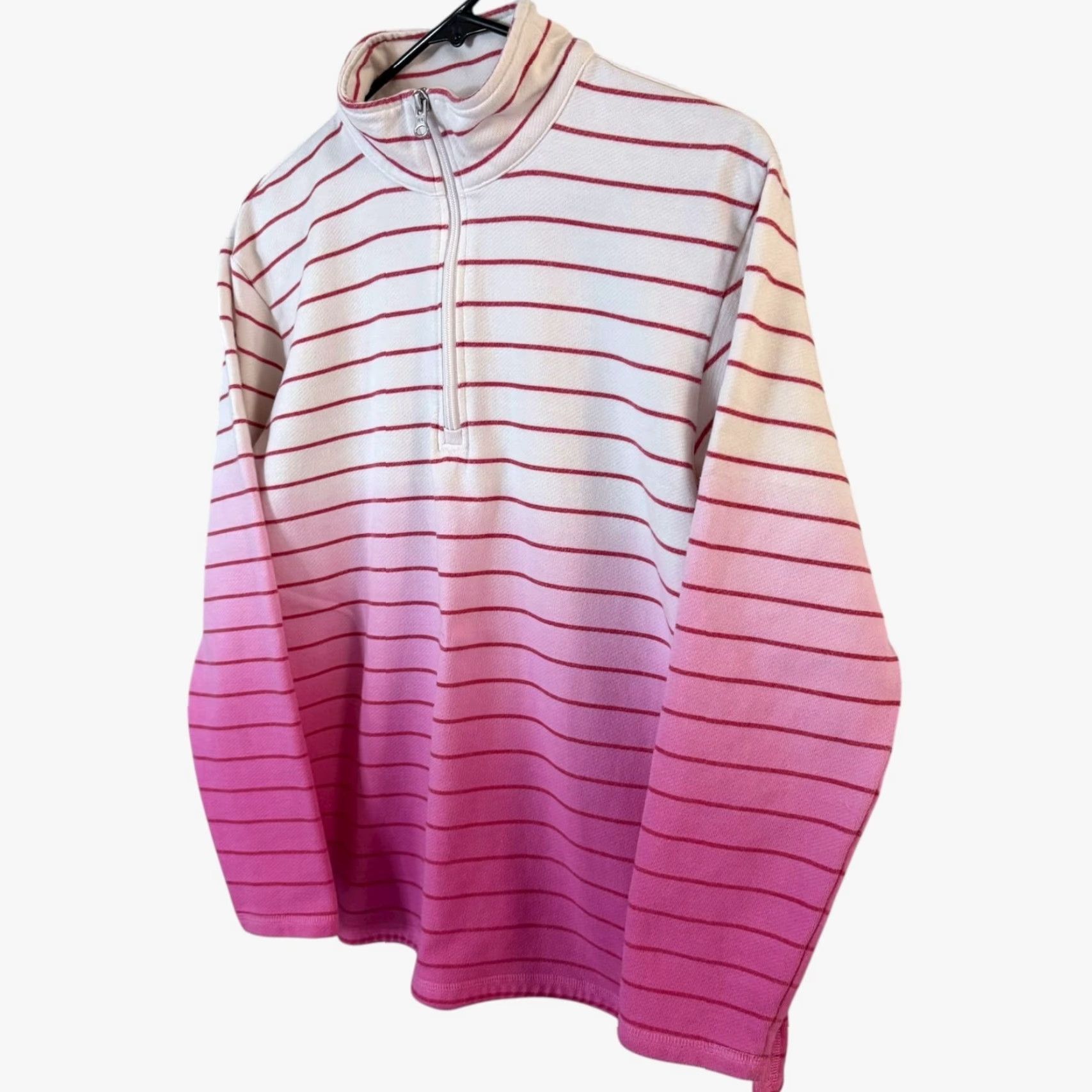 Talbots T By Talbots Striped Sweatshirt Half Zip Pink Ombre Petite Medium Womens Pullover Mock Neck Zippered Casual Activewear Size M / US 6-8 / IT 42-44 - 2 Thumbnail