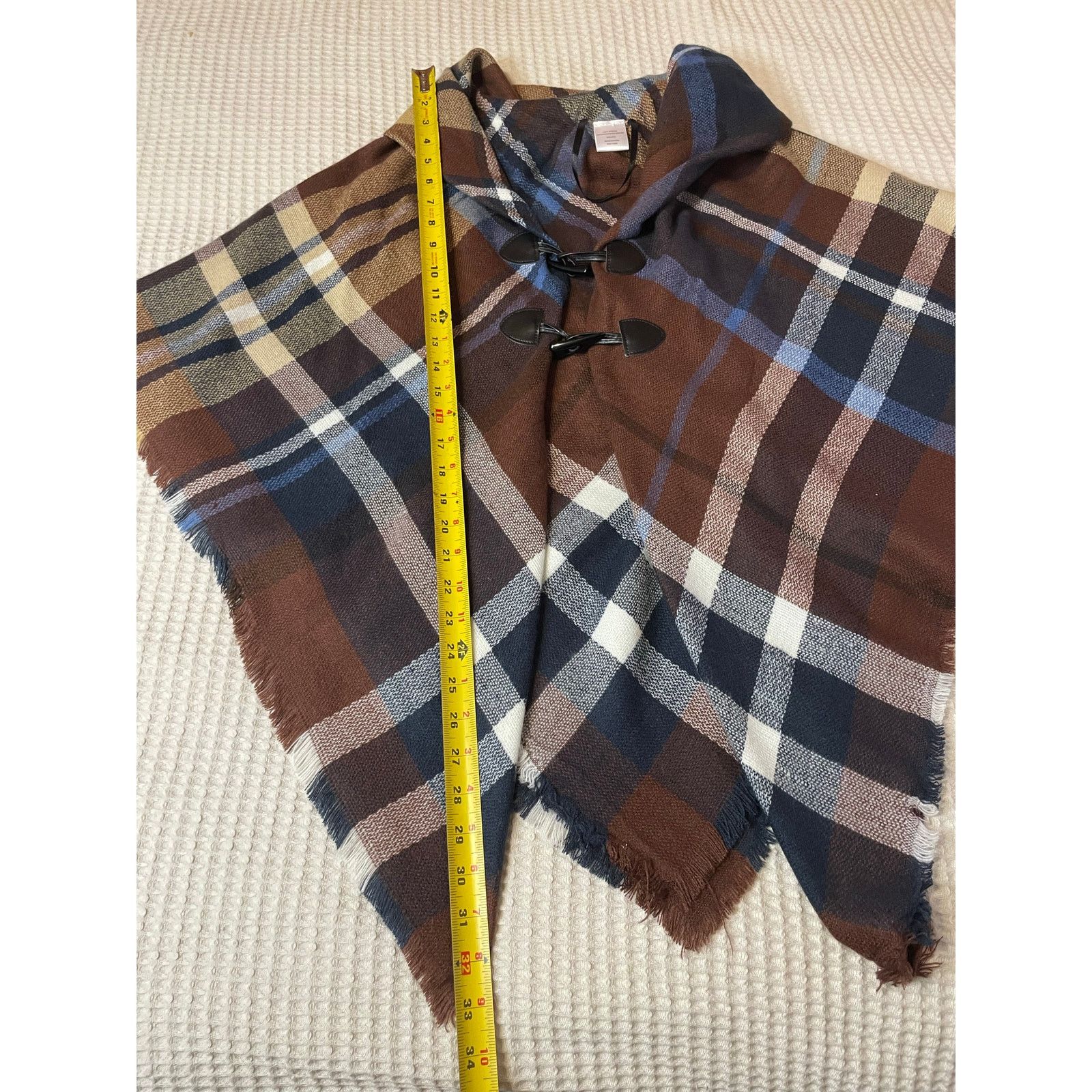 Other Plaid Cozy Brown Blue Frog Loop Poncho Shawl One Size Size ONE SIZE - 5 Thumbnail