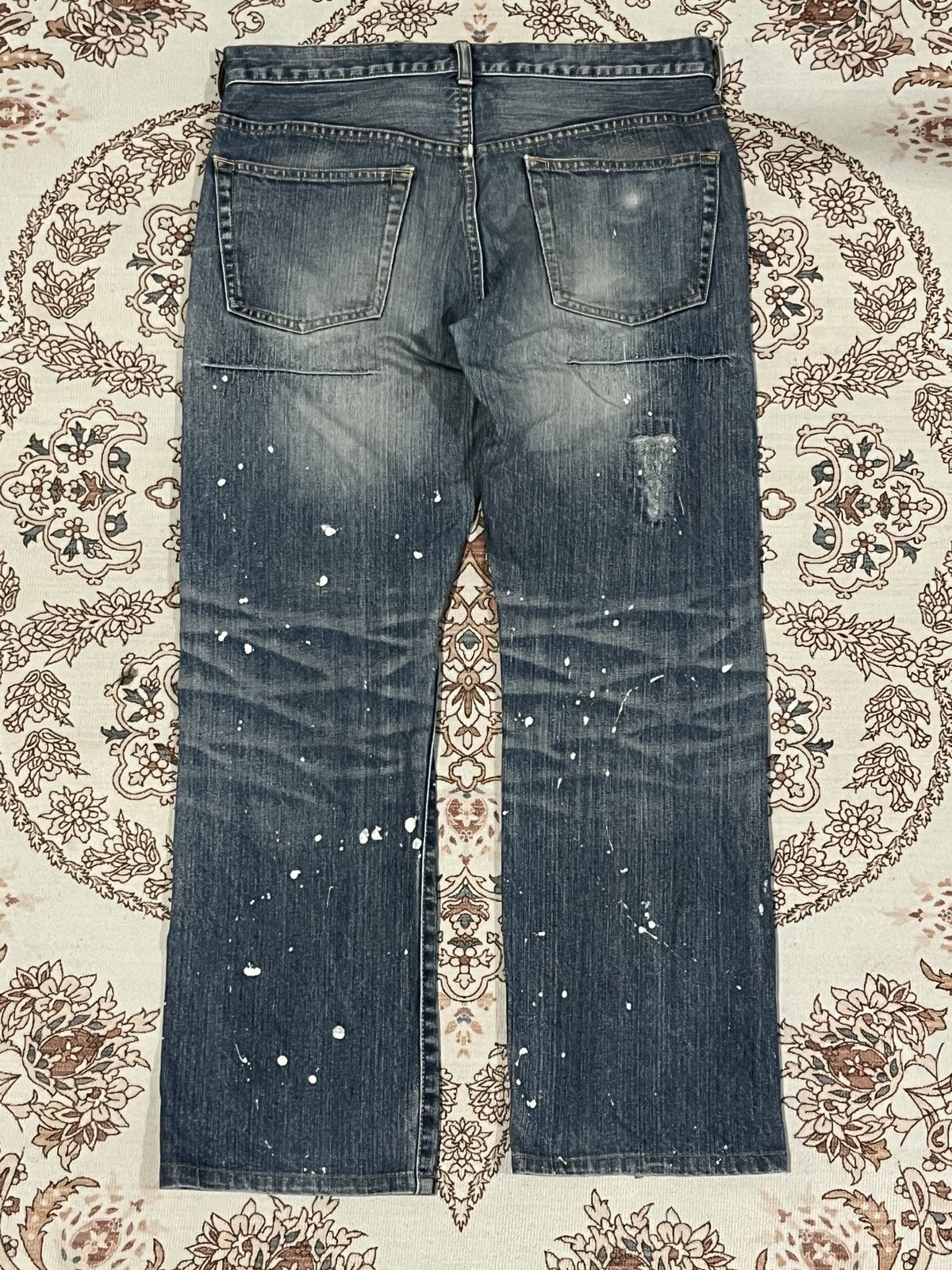 Japanese Brand WASHED DENIM PAINT SPLATTER DISTRESSED JEANS NOT HELMUT LANG Size US 31 - 10 Thumbnail
