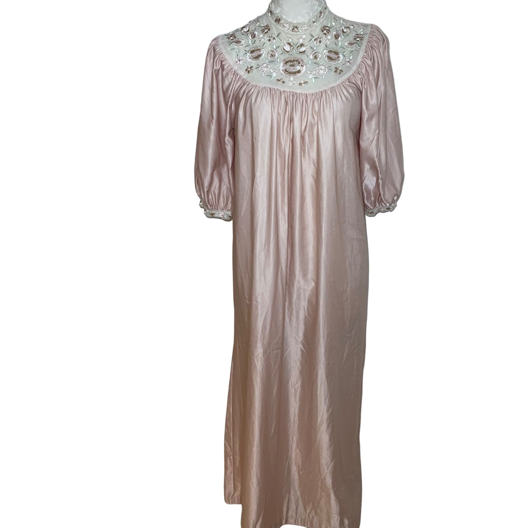 image of Miss Dior Vintage Womens Nightgown Size Small Pink Satin