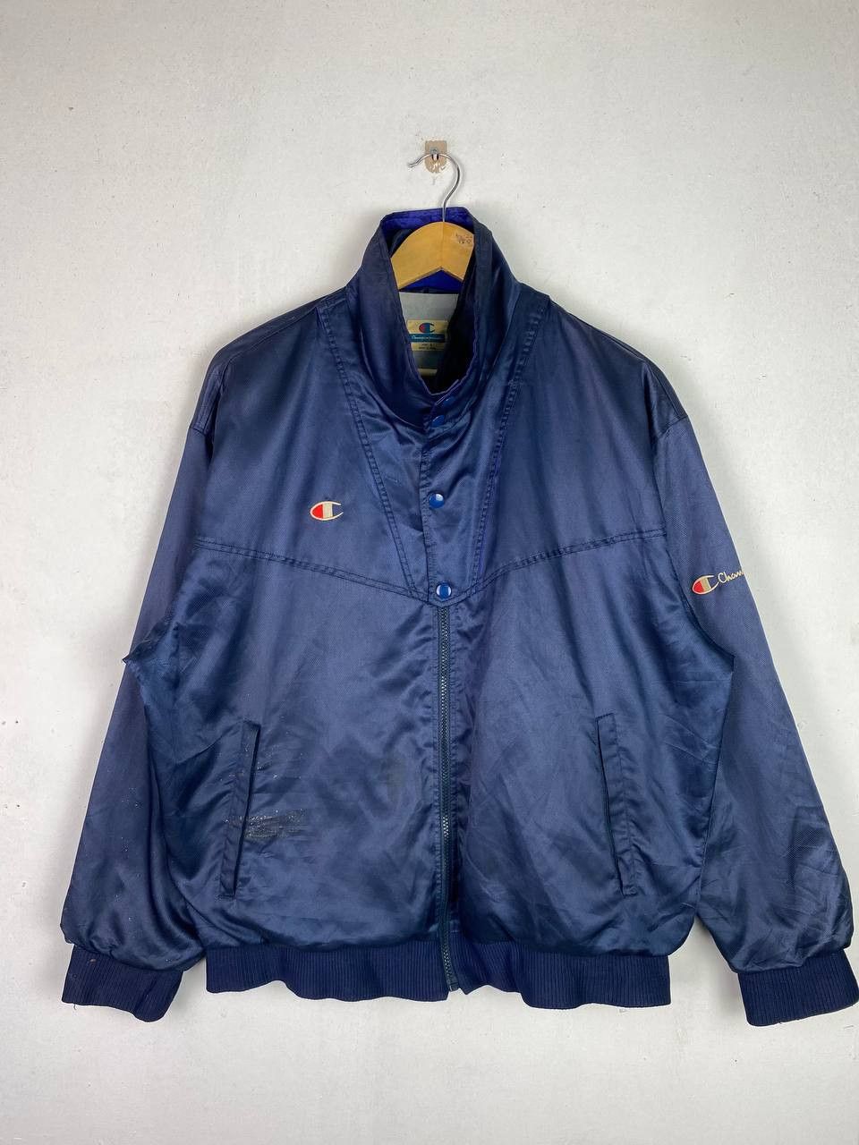 image of Avant Garde x Champion Vintage Champion Light Jacket Nice Design in Navy Blue, Men's (Size Large)