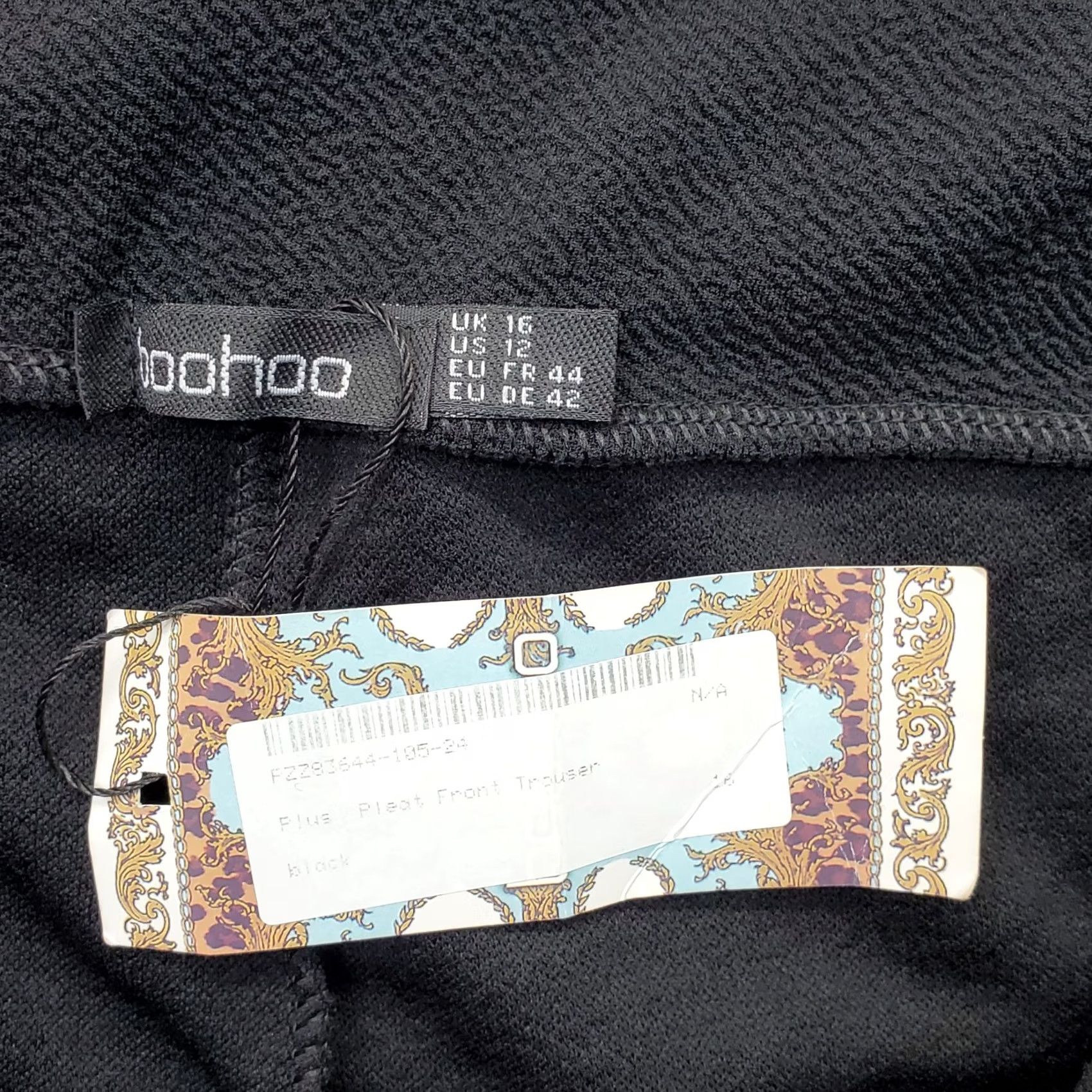 Boohoo Boohoo Pants Womens 12 Black Textured Pleat Front Stretch Elastic Waist Trouser Pants Size 34" / US 12 / IT 48 - 7 Thumbnail