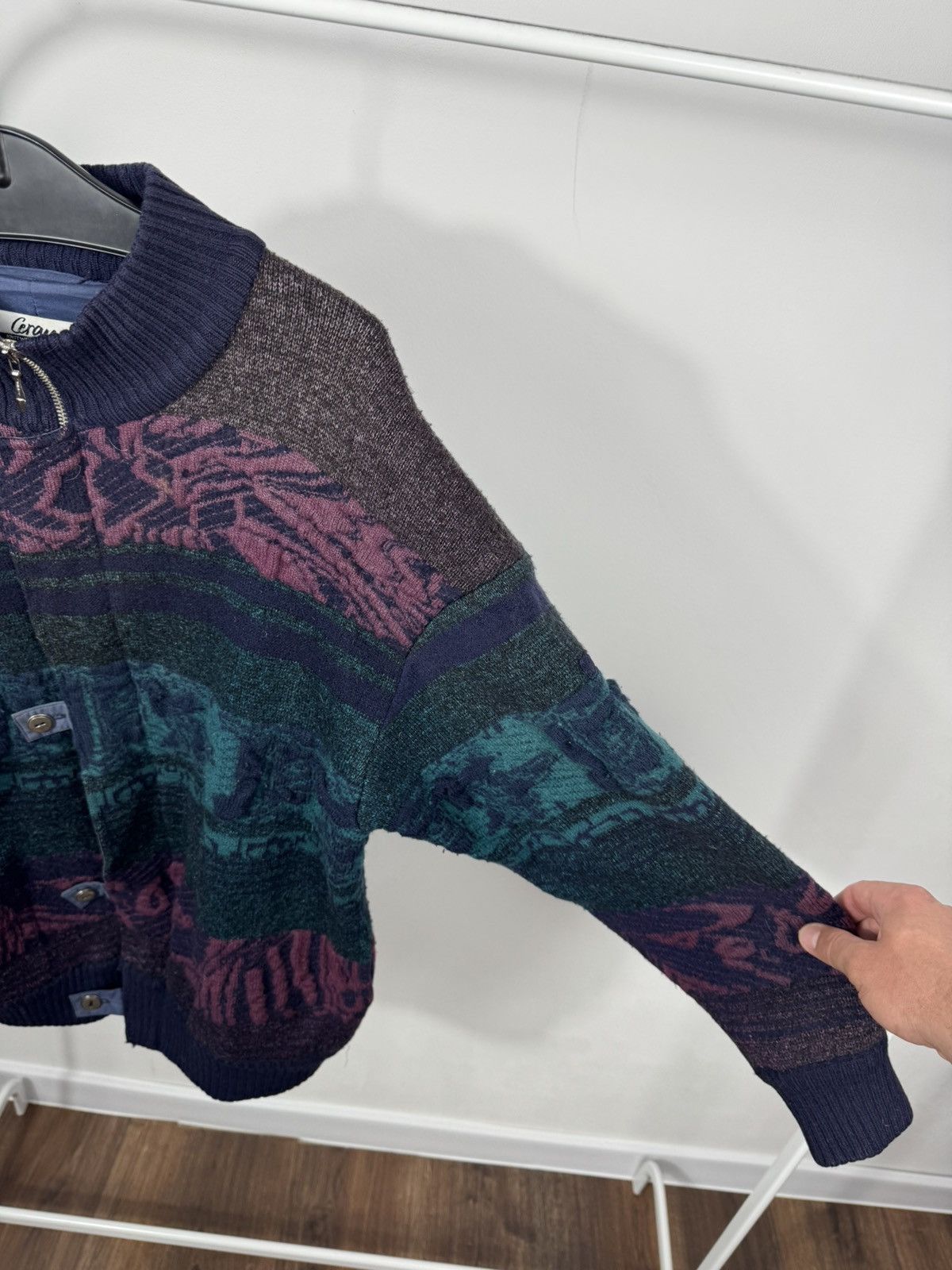Other Vintage Abstract Pattern Knit Bomber Jacket Wool Blend 50 Size US XL / EU 56 / 4 - 9 Thumbnail