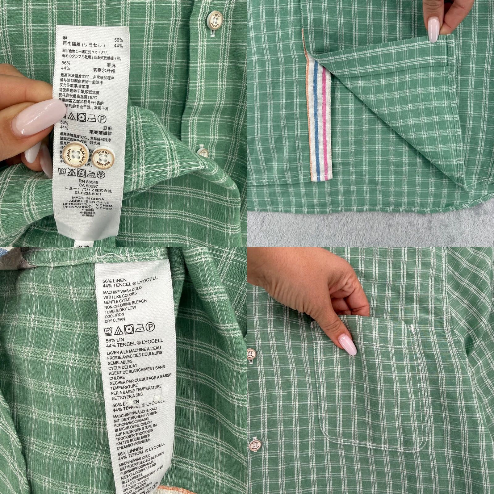 Tommy Bahama Tommy Bahama Mens Green Plaid Linen Tencel Blend Button-Down Shirt L Size US L / EU 52-54 / 3 - 8 Thumbnail