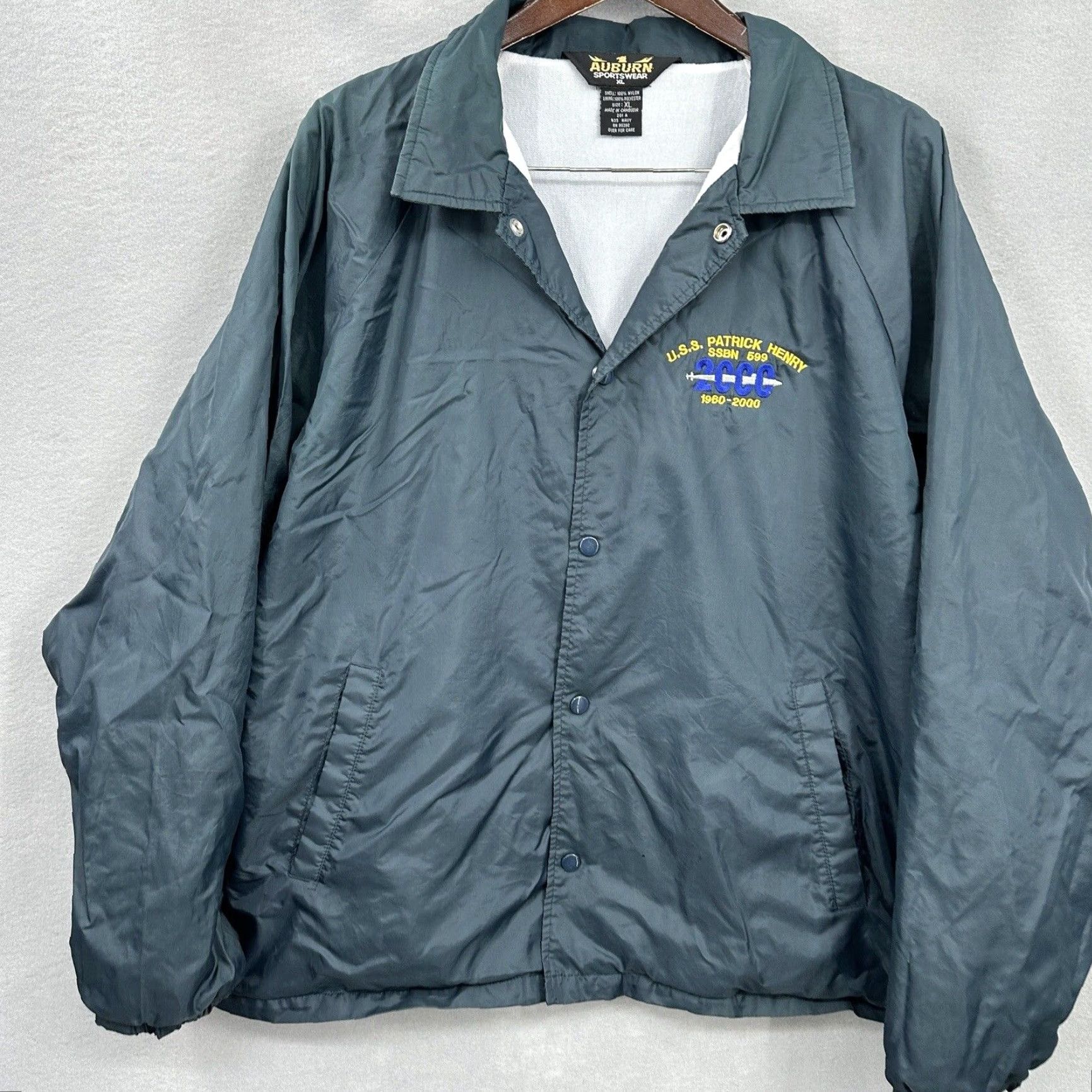 Vintage VINTAGE Navy Submarine Windbreaker Jacket Mens XL Navy, Submarine, Military, Italy 2000 USS SSBN 599 PatricK Henry US Navy Auburn Windbreaker Jacket Size US XL / EU 56 / 4 - 4 Thumbnail