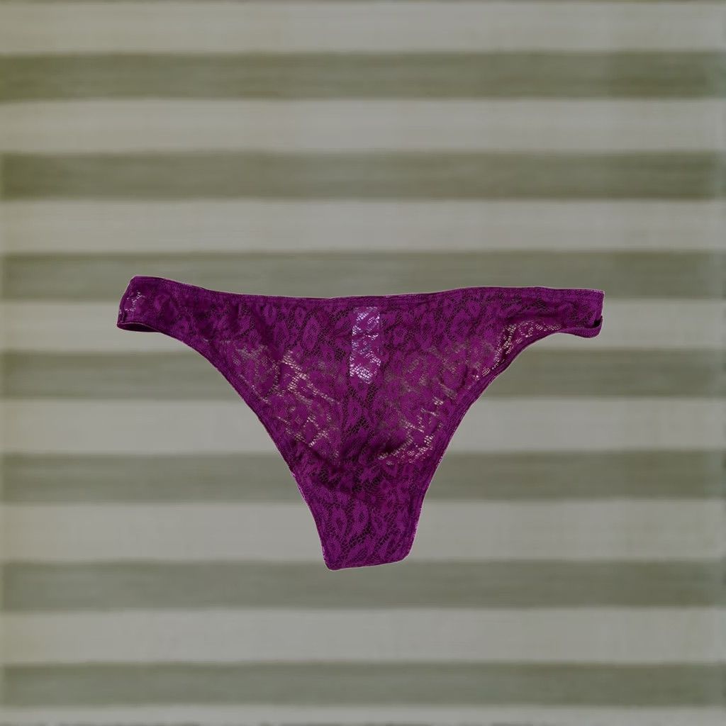 Victoria's Secret Victoria's Secret Bottom Womens L/G Purple Thong Lace Sheer Lined Floral Nylon Spandex Elastic Waist Size 36" / US 14 / IT 50 - 1 Thumbnail