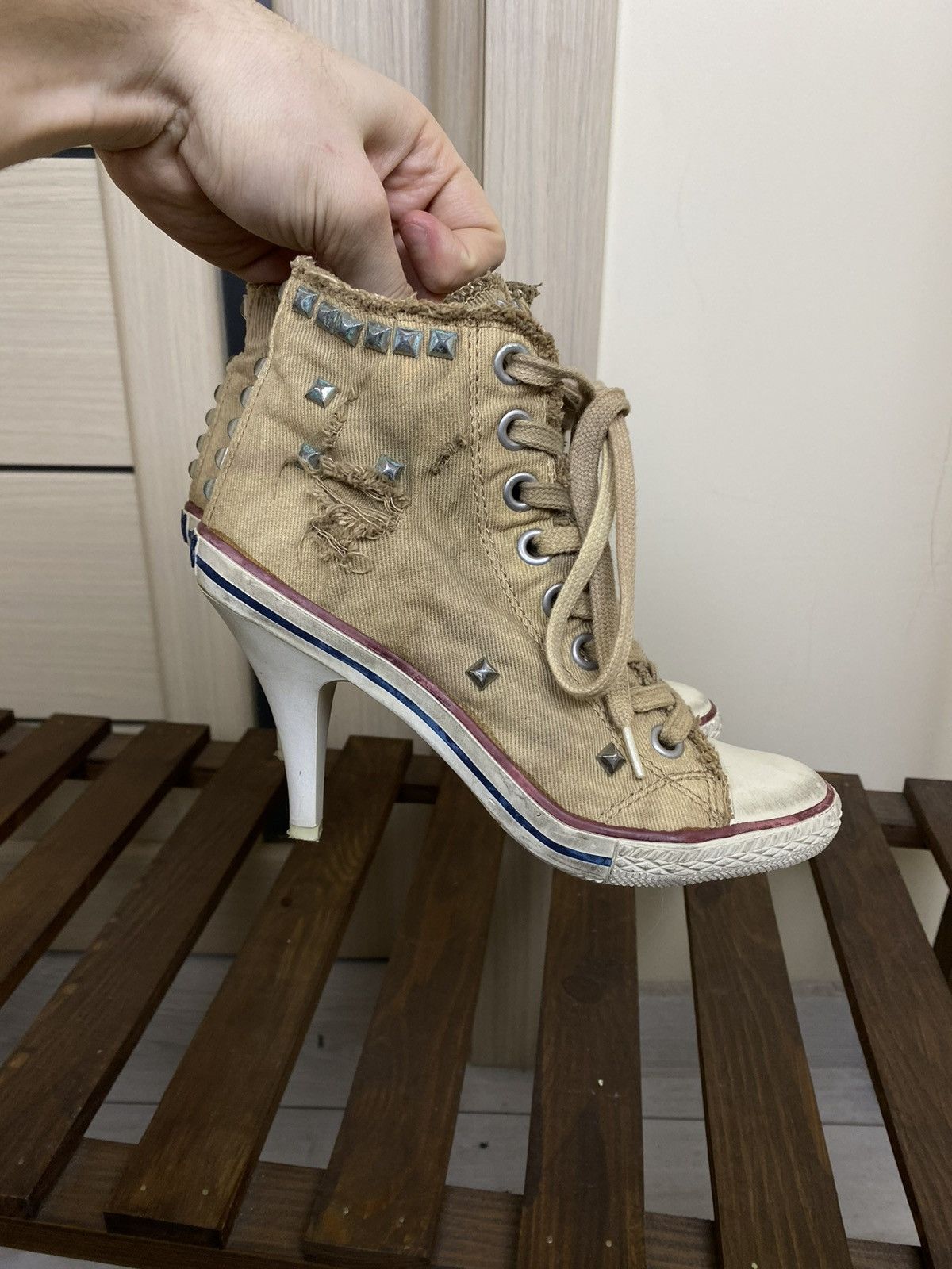 ASH Vintage Ash High studded Heels distressed Sneakers Trainers Size US 6 / IT 36 - 9 Thumbnail