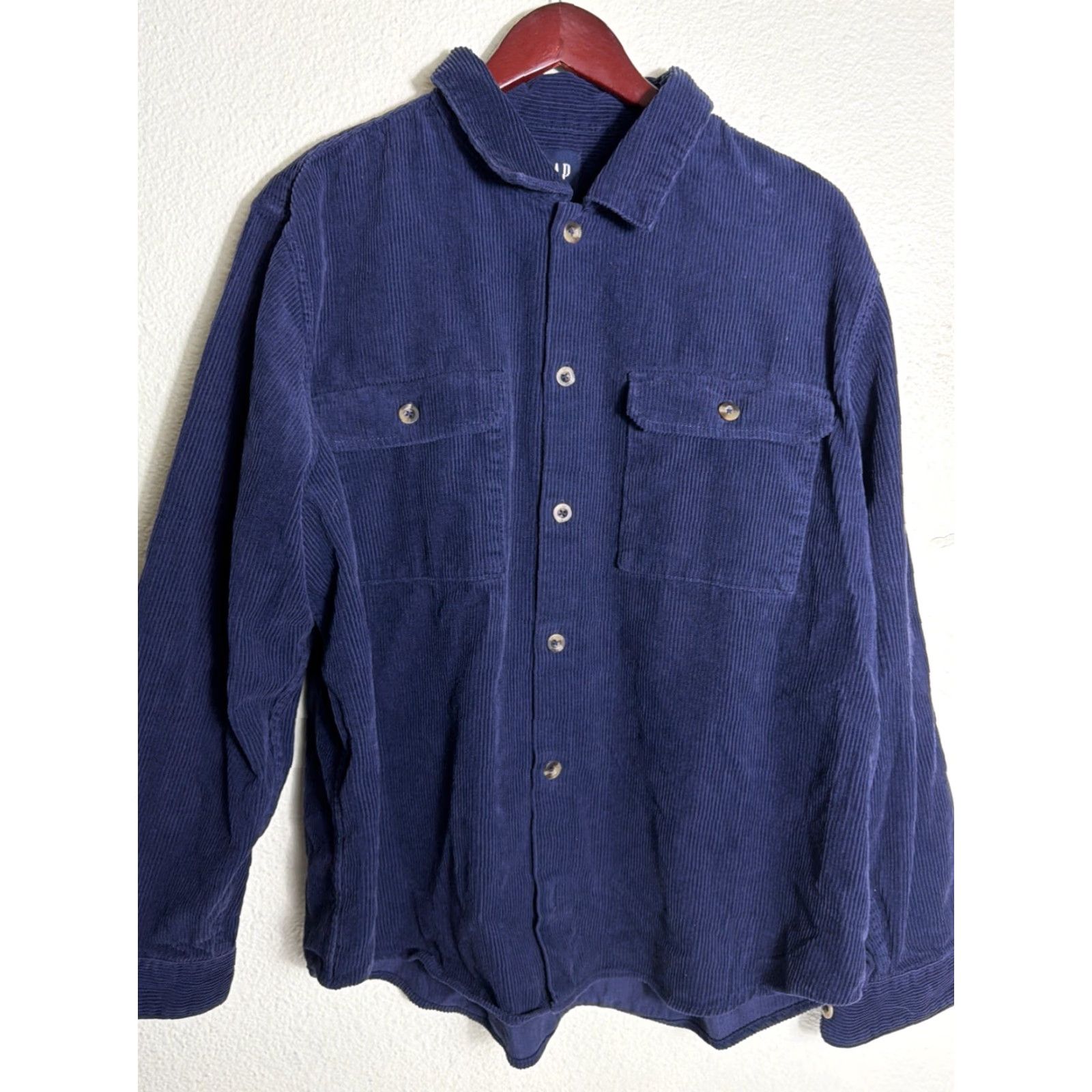 Gap Gap Shirt Mens XL Long Sleeve Navy Blue Corduroy Button-Up Size US XL / EU 56 / 4 - 2 Thumbnail
